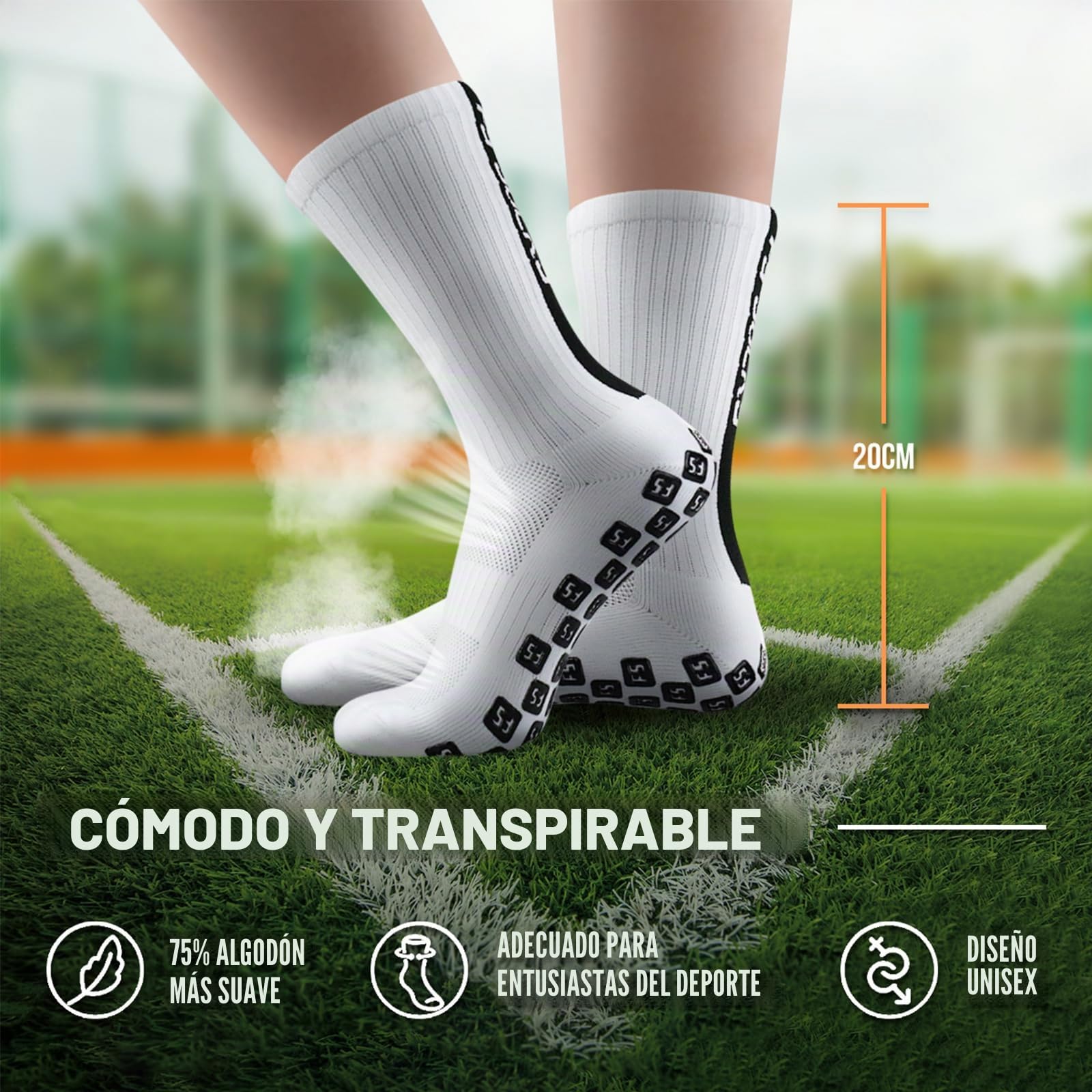 Calcetines Futbol 2 Pares Calcetines Deportivos Antideslizantes Hombre Mujer & Kinder, Tallas 35-39 39-46 46-50, Calcetines Deportivos Grip Socks Football para Football