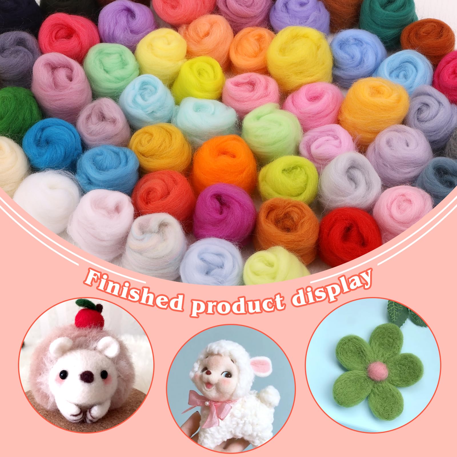 Axmru 215-teiliges Nadelfilz-Set, Wollgarn, 60 Farben, Grundfilz-Werkzeuge und Zubehör, Nadelfilz-Starter-Set, Handwerk mit Schaumstoffmatte, Filzformen und Aufbewahrungsbox für DIY Handwerk