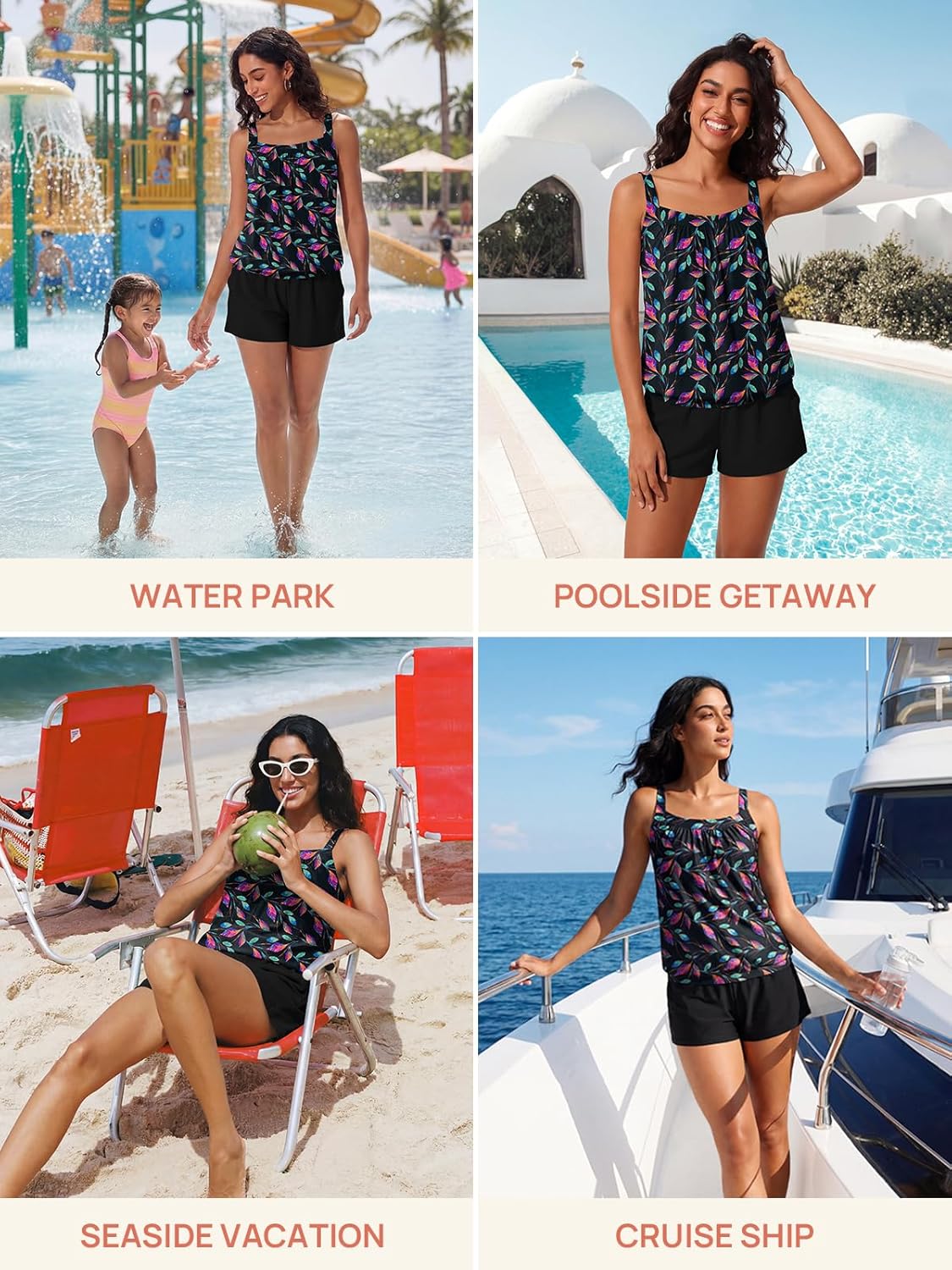 Summer Mae Blouson Womens Tankini Swimsuits 2026 Modest Tummy Control Bathing Suits Swim Shorts with Pockets for Beach - Image 4