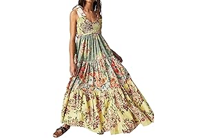 Free People Dress Inspired Bohemian Smocked Tie Shoulder Maxi