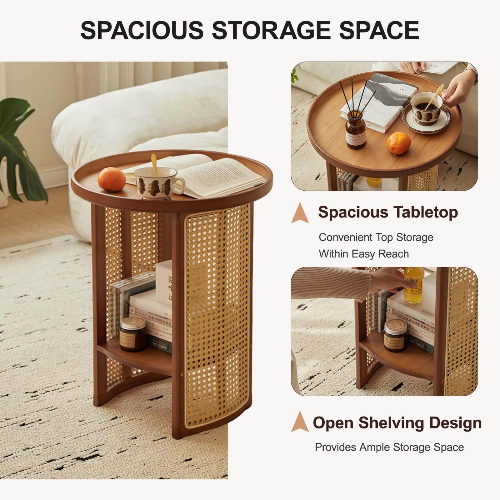 Comodino moderno in rattan, comodino moderno con contenitore, facile da montare per piccoli spazi, perfetto per l'uso in camera da letto