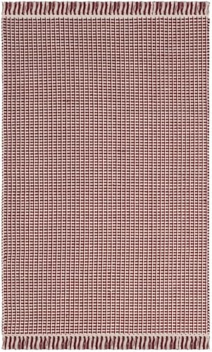 SAFAVIEH Colección Montauk - Alfombra de área de 5 x 8 pies, color marfil y rojo, hecha a mano, tejido plano, bohemio, con borlas de algodón, ideal