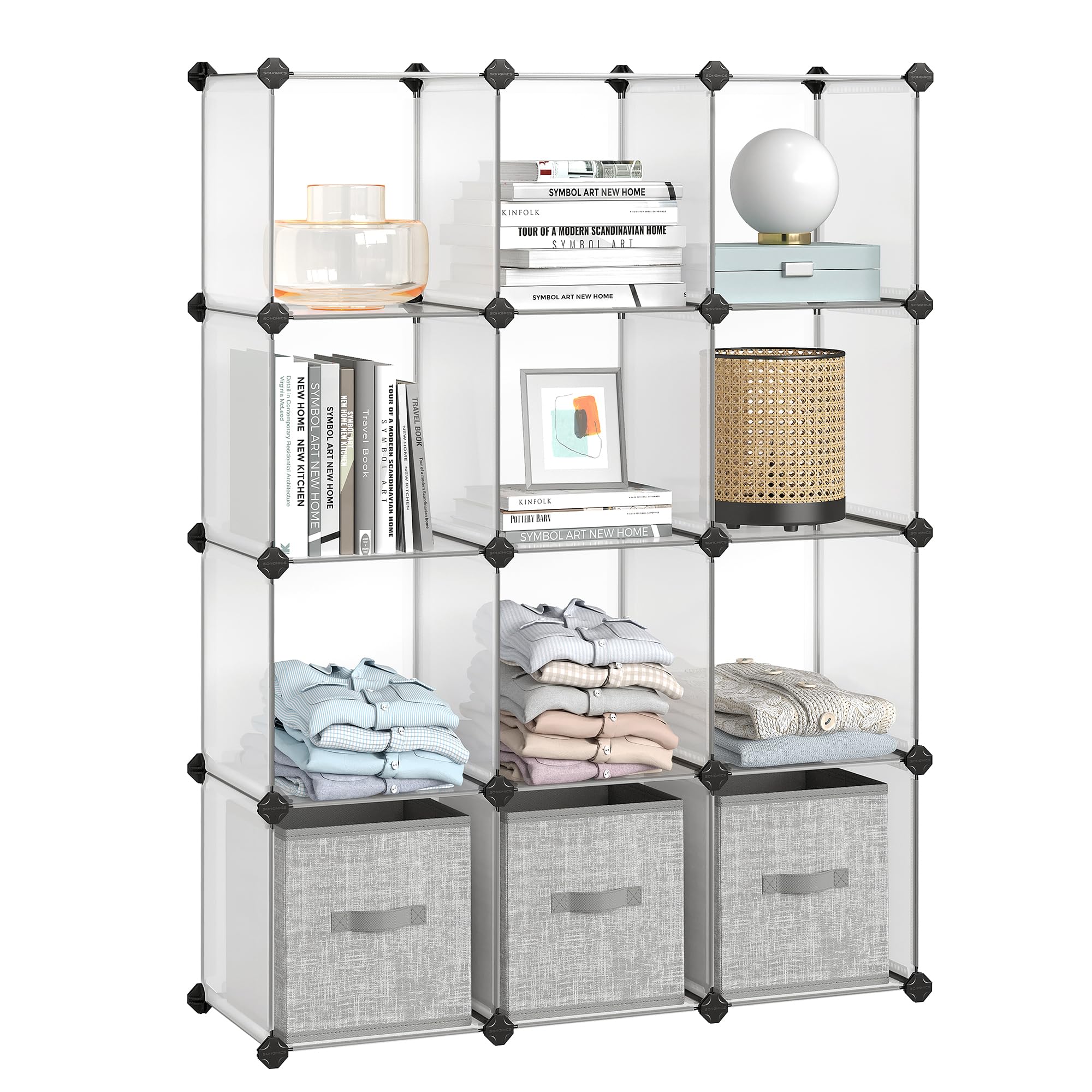 SONGMICS Würfelregal Regalsystem 12 Fächer 30x30x30 cm Weiß