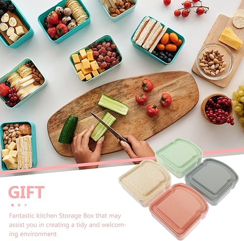 Miniatura 4 de Luxshiny Caja de sándwich en forma de tostada, 4 recipientes para sándwiches, soporte para almacenamiento de alimentos, pan con tapa, loncheras