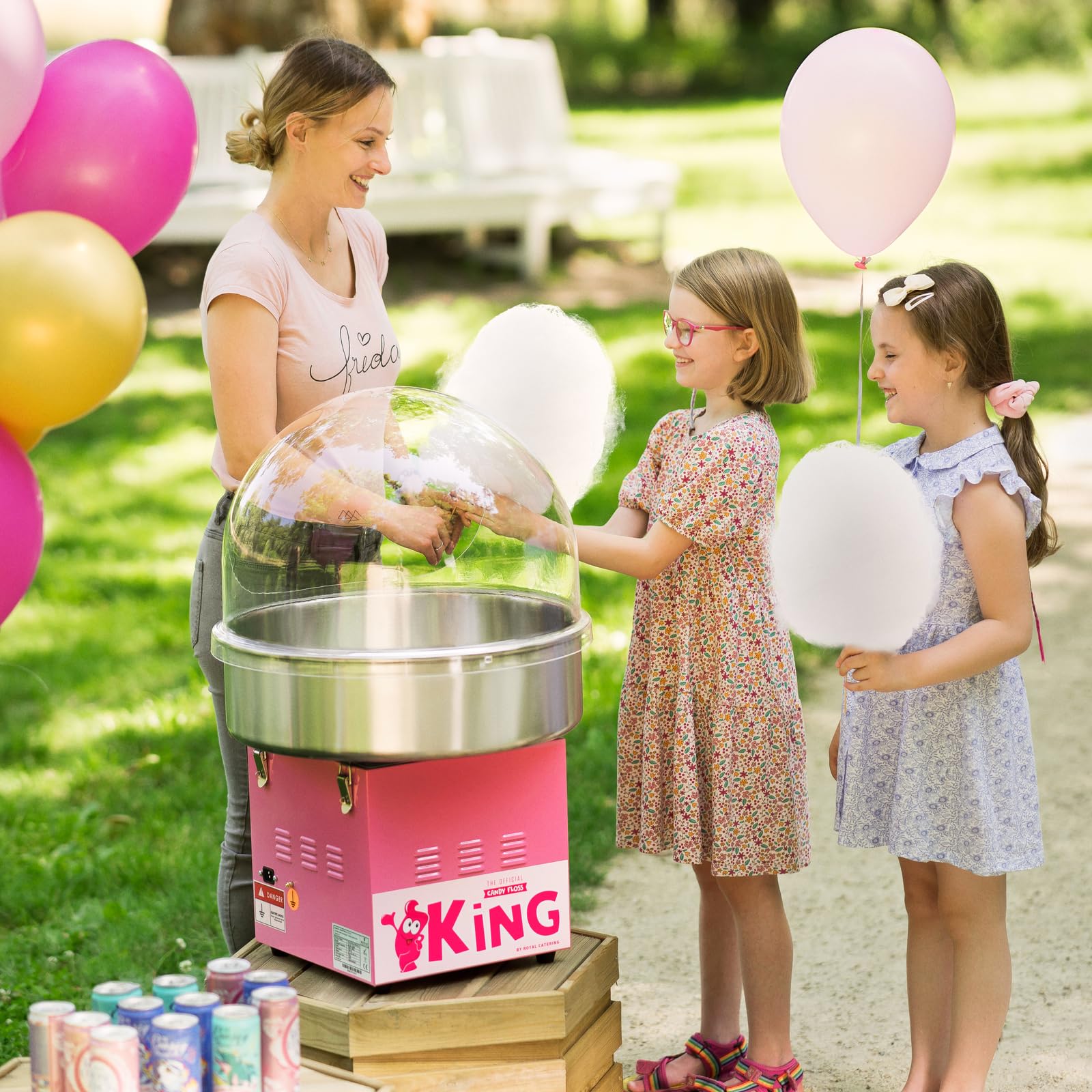 Royal Catering Machine à Barbe à Papa Professionnelle RCZK-1200E (diamètre de la cuve 52 cm, 1 200W, rendement horaire 1 portion/30-60 s, 52x52x50cm, avec Couvercle de Protection)