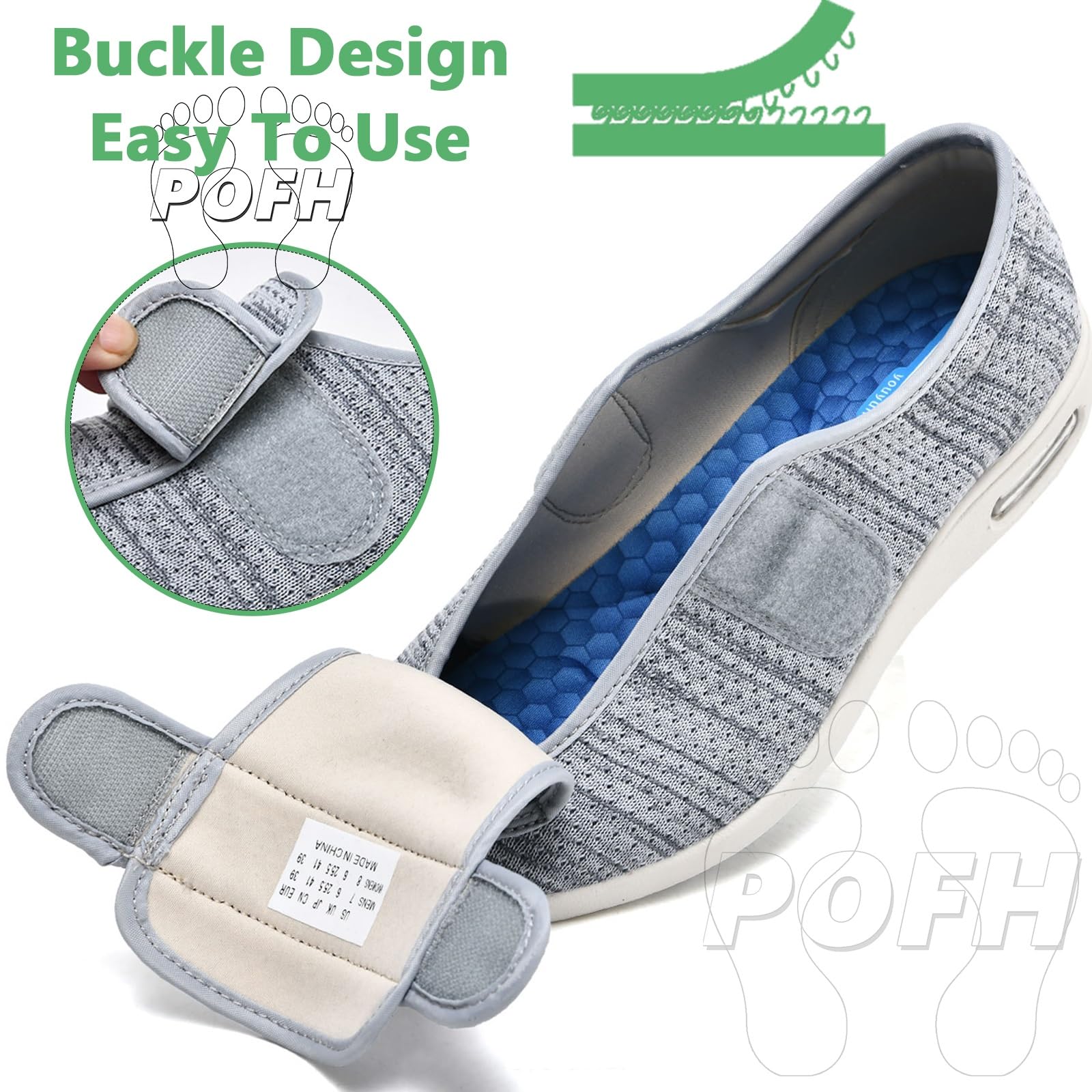 Zapatos Pies Anchos, Zapatillas Mujer Ortopedica Zapatos Juanetes Mujer Zapatos Mujer Ancho Especial Verano Zapato De Salud Cómodo (Color : BlackGrey, Size : 43.5 EU)