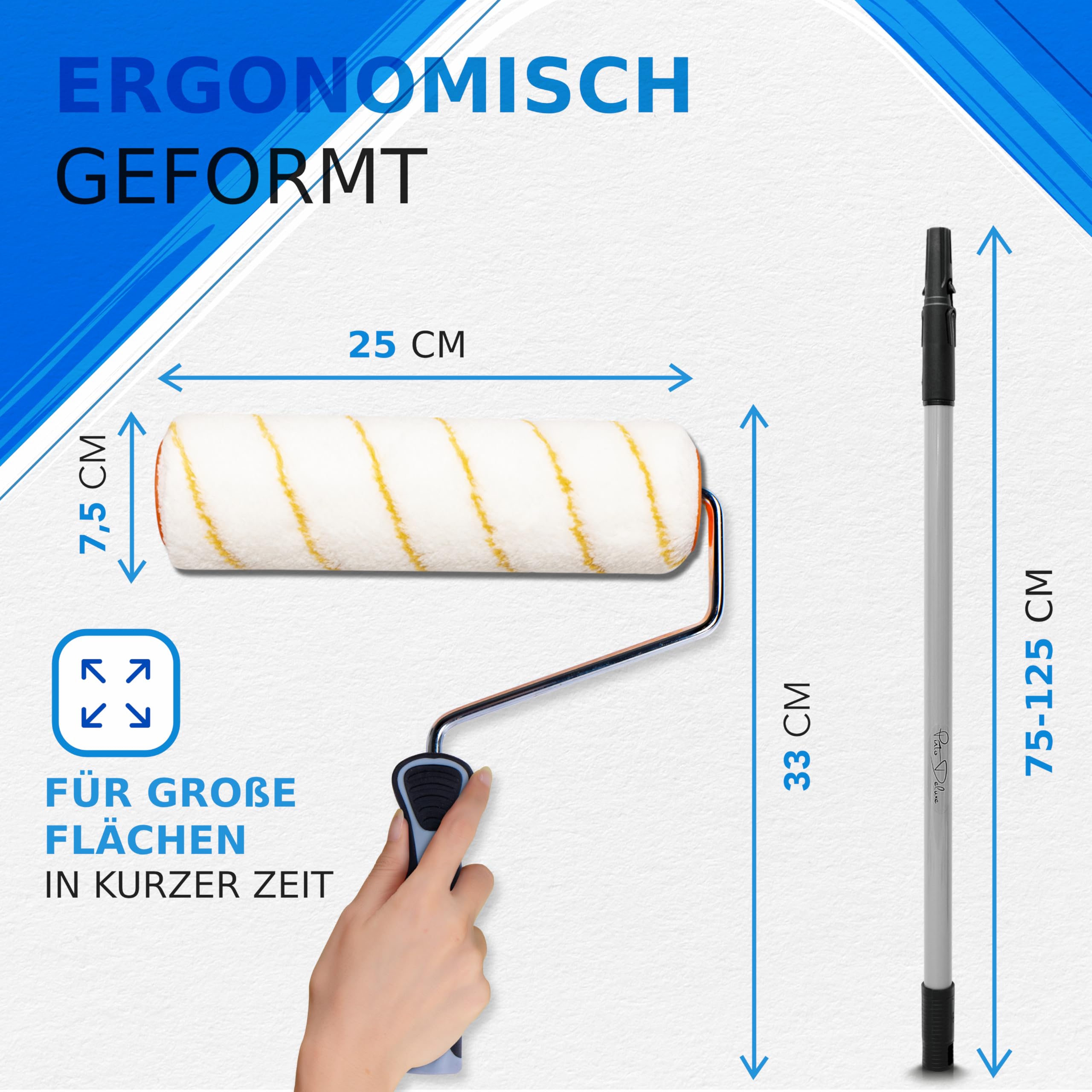 Wałek malarski/wałek malarski + drążek teleskopowy 75-125 cm + uchwyt Best Grip w zestawie e-book