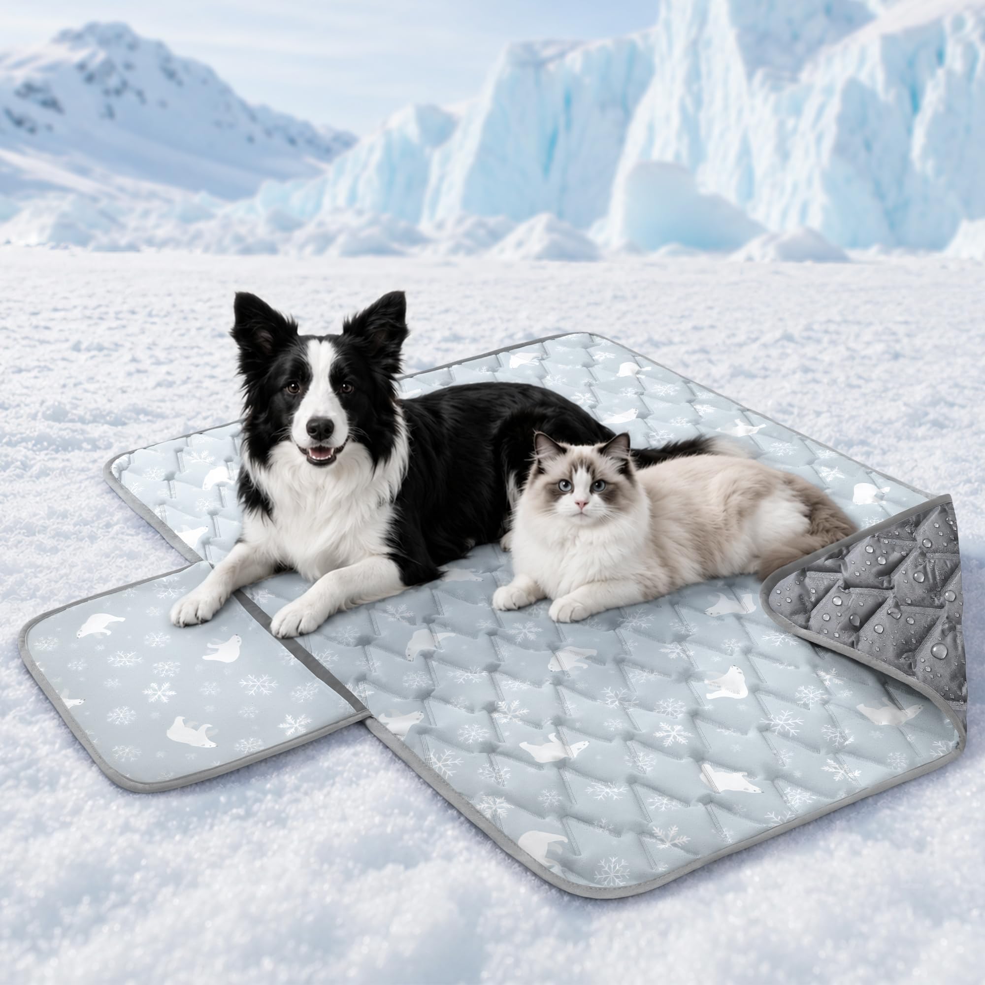 Angelpet Dog Cooling Mat for Large Dogs & Cats, 120x90cm, Q-MAX > 0.5 Gel-Free Self-Cooling Pet Mat, Cool-Touch Fabric, Waterproof Bottom, Side Pouch, Washable Summer Pad for Floor, Sofa & Car, Grey