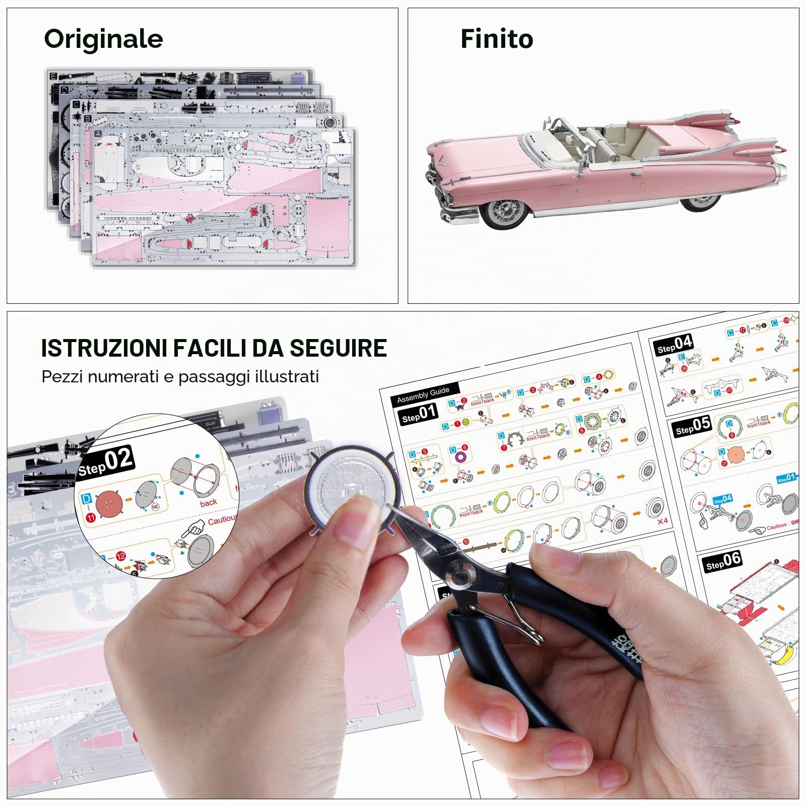 Piececool Metal Puzzle 3D Convertibile Serie 62, Auto di Lusso Puzzle 3D Metallo, Modellini per Acciaio Inossidabile, Regalo, Raccolta, Materiale Metallico, Modellismo da Costruire Adulti, 239 Pezzi