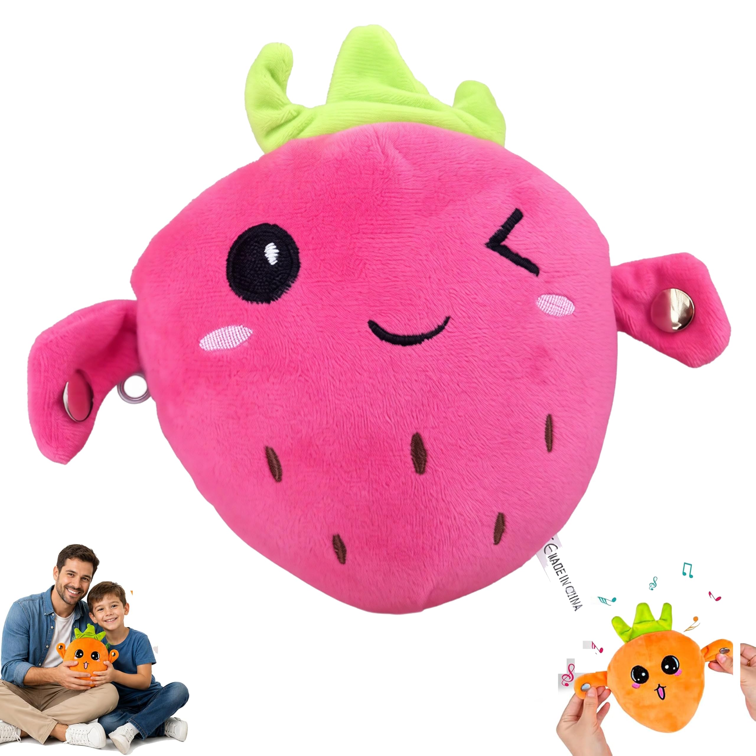 Interactive Music Plush Toy, Touch Sensor Fruit Piano Stuffed Animal with Recording & Mimic Function, Educational Musical Sensory Toy for Baby Early Learning，Pink