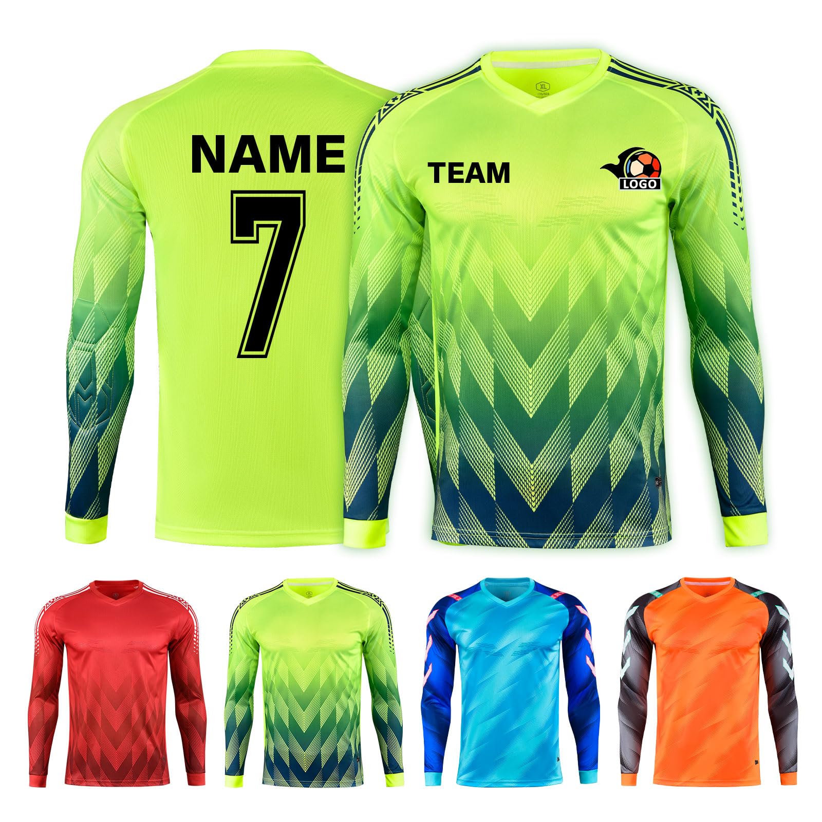 LAIFU Personalisierbares Fußballtorwarttrikot-Set für Kinder, Fußballtorwarttrikots mit Namen, Nummer und Teamlogo für Jugendliche und Erwachsene.