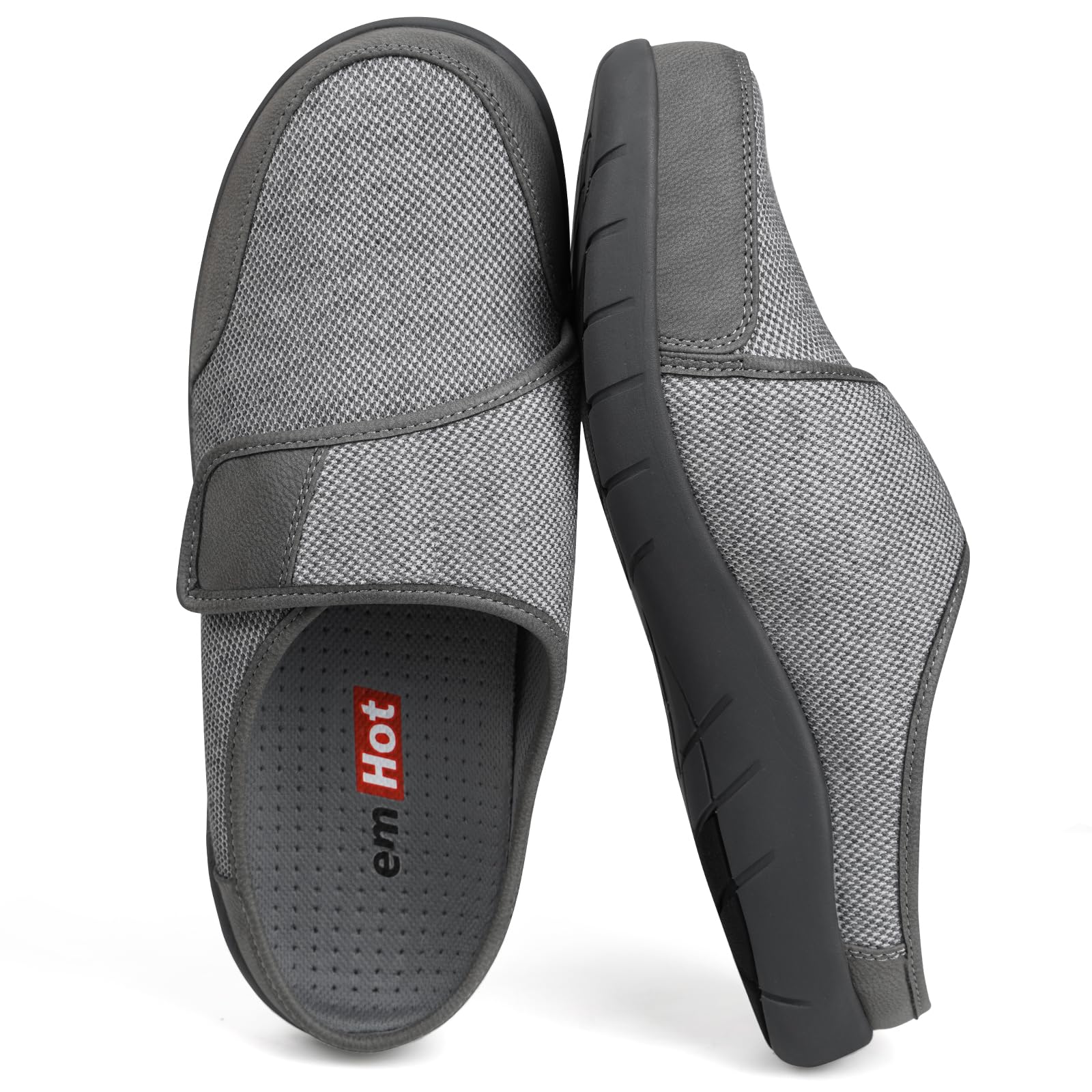 Diabetic Slippers for Men, Extra Wide Slippers with Adjustable Strap, Breathable Mens Slippers Wide Width, Indoor Outdoor Slip On Slippers Clogs for Swollen Feet