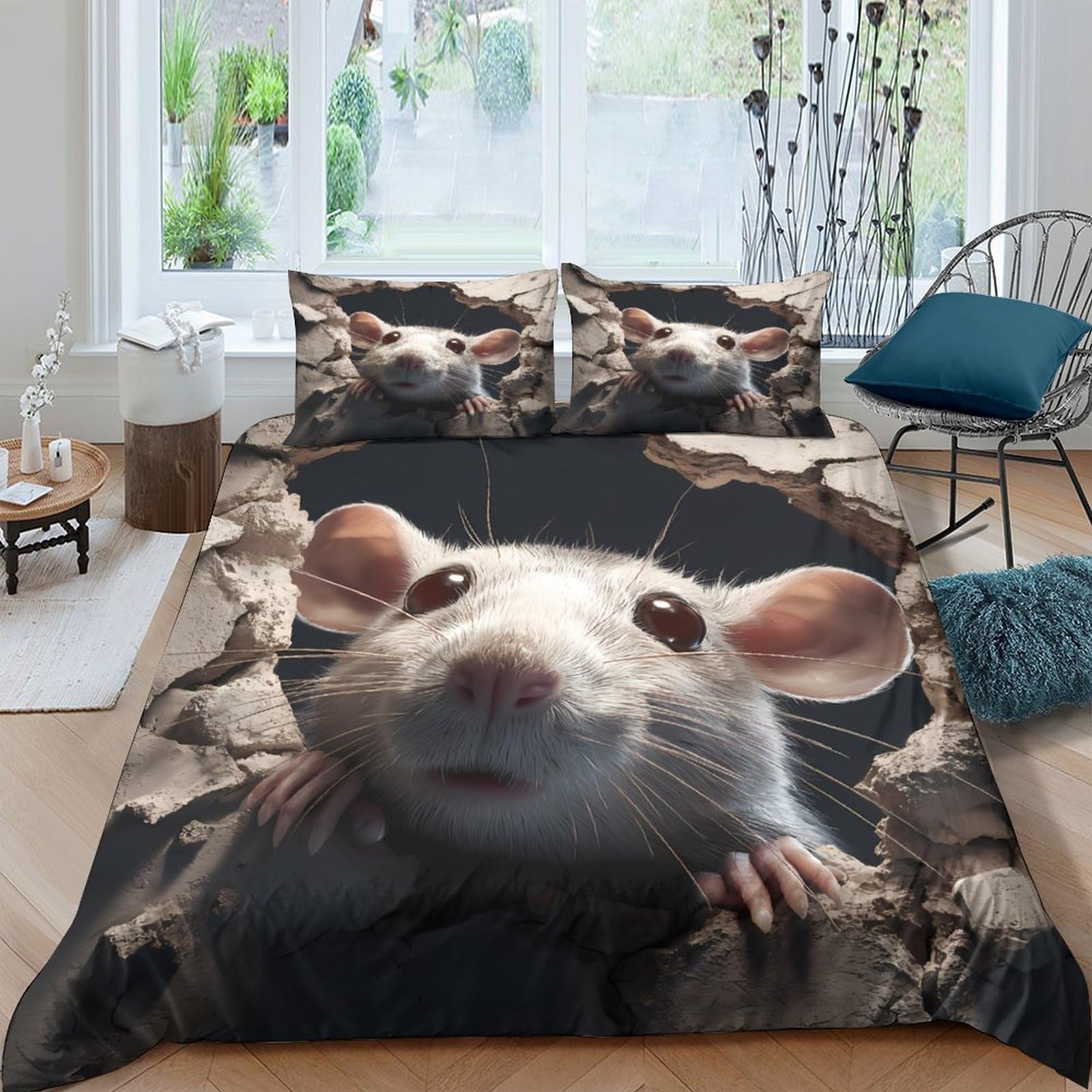 Ctjqhvkz Style-1 3D Printed Realistic Mouse Fitted Sheet Microfiber Soft Breathable Cartoon Rat Bed Cover For Bedroom Dorm Mattress Protection Decor Single（135X200cm）