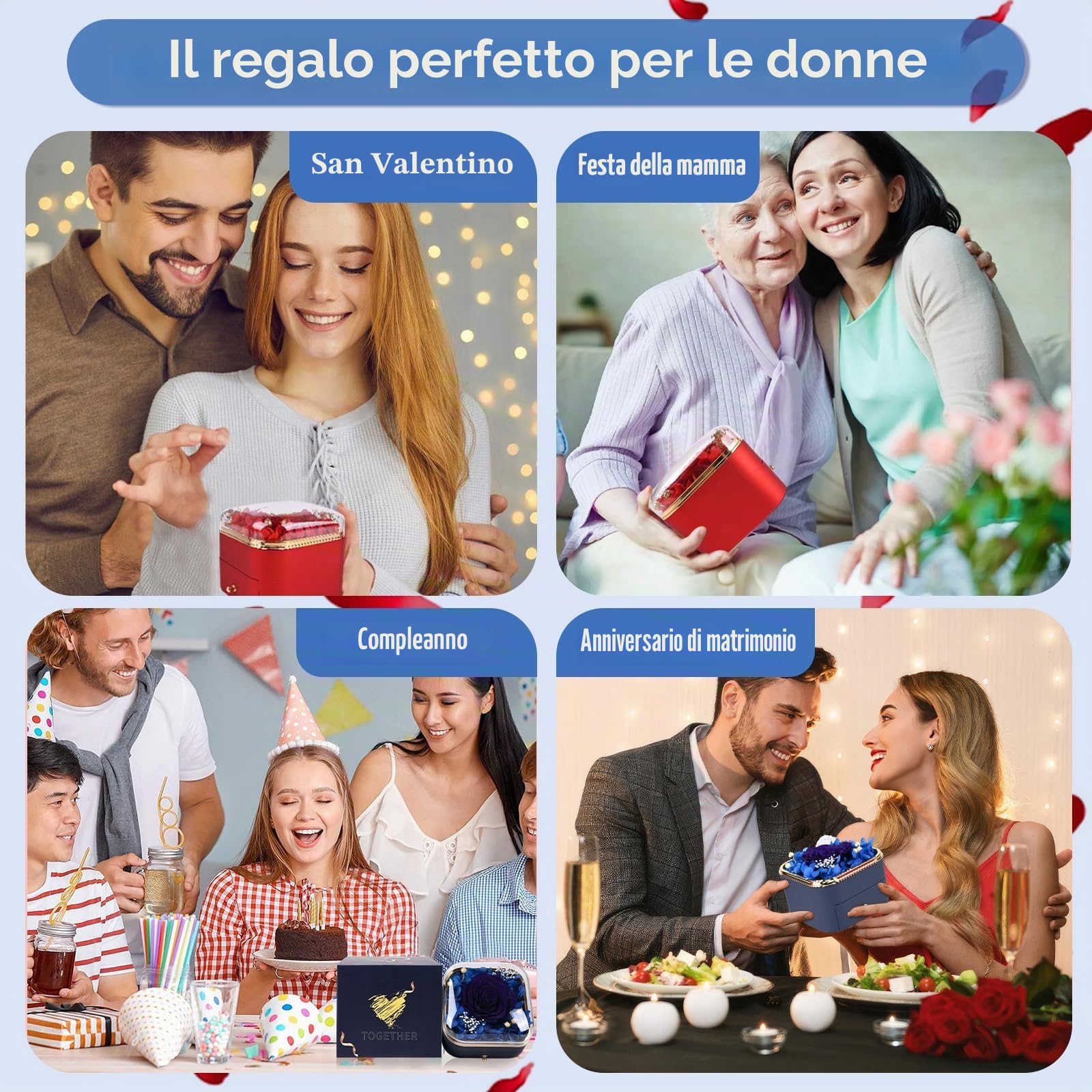 Rosa Blu Stabilizzata Collana Regalo per Lei Fidanzata Mamma Moglie Valentino Natale Anniversario