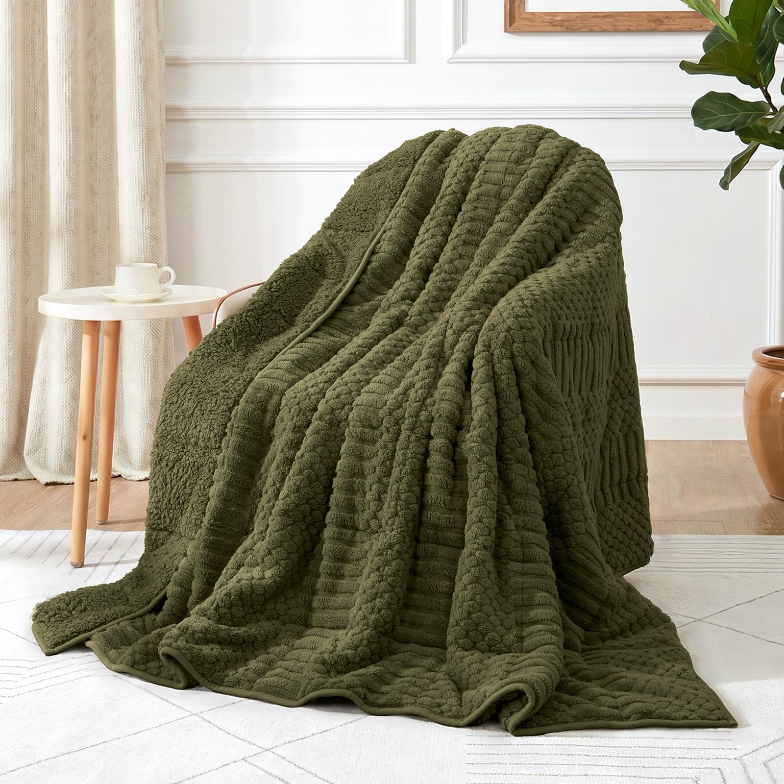 Wemore Sherpa Weighted Blankets for Adults, 48" x 72" 15 lbs Army Green