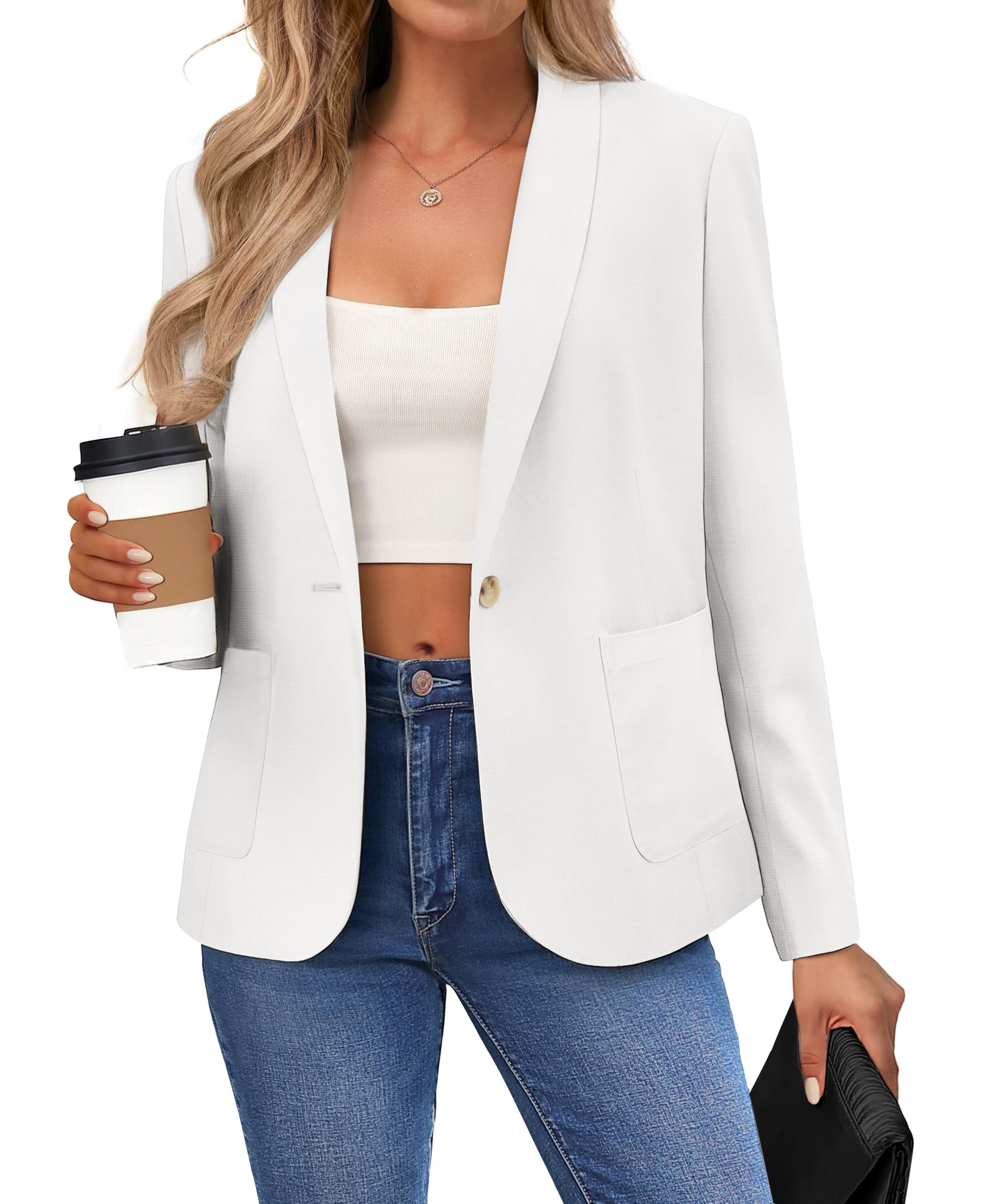 Belle Poque Women's Linen Blazer Lightweight Long Sleeve Shawl Lapel Suit Jacket Coat for Office Work Travel