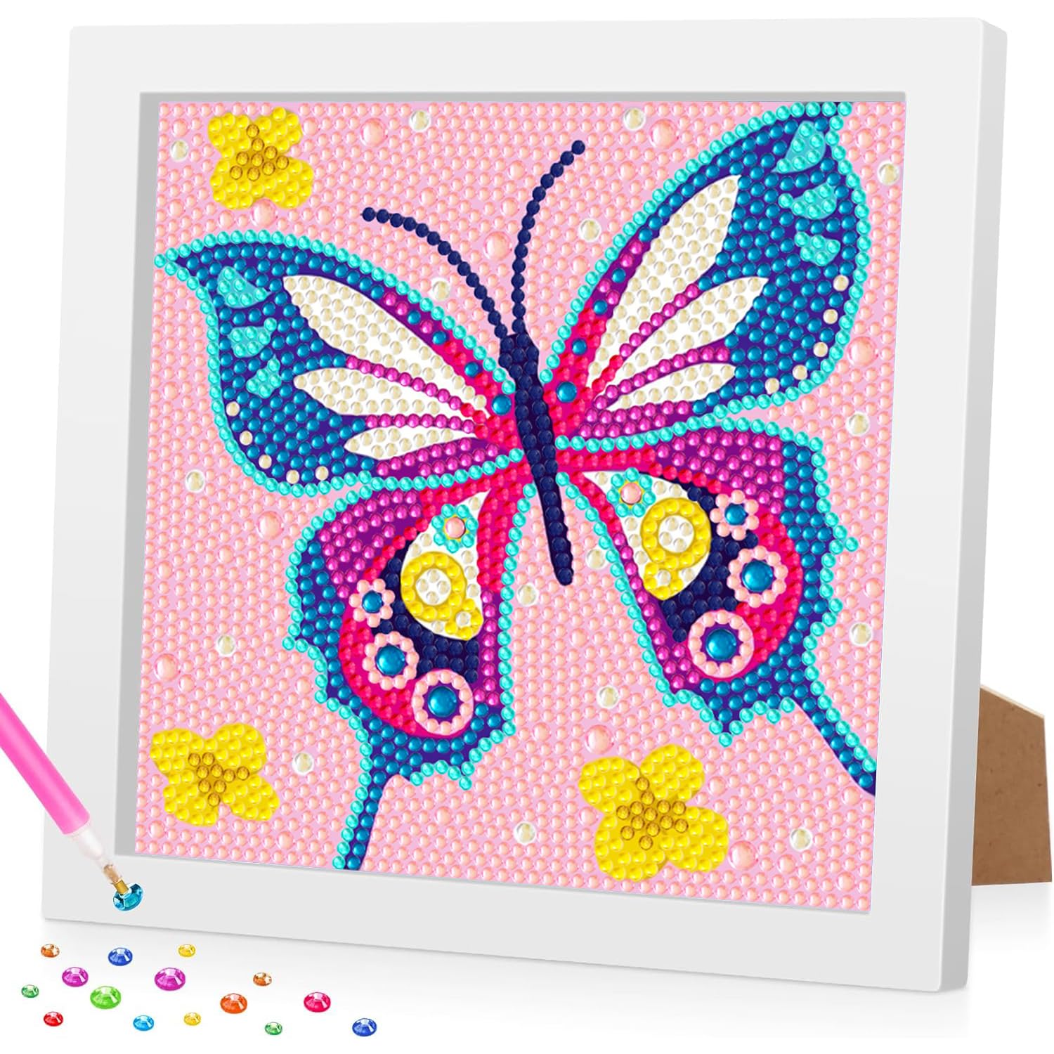 Kit Diamond Painting 5D Per Bambini | Farfalla Con Cornice | DIY Con Diamantini Blu O Rosa - Foto 6