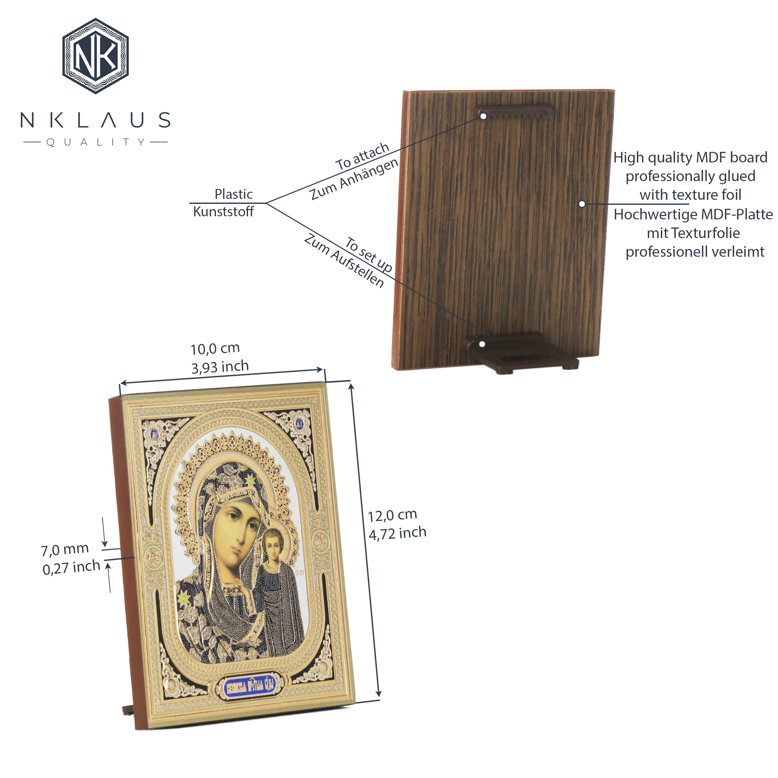 NKlaus 11369 Mother of God Von Kazan Wood Icon 10 x 12 cm Christian Orthodox, Mother of God of Kazan, 12L x 10W cm - Image 2