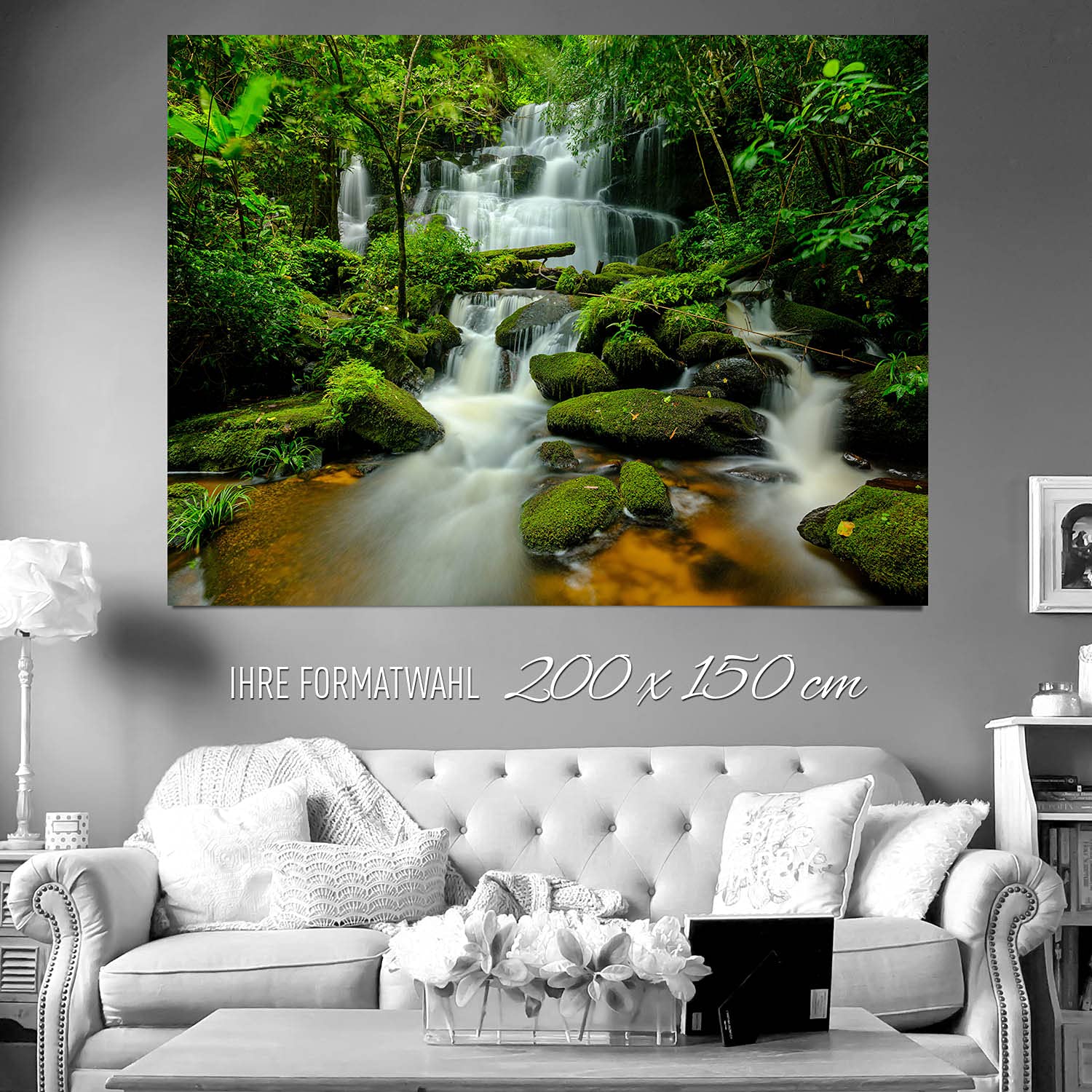 BilderKing Wandbild Wasserfall Regenwald - 200cm x 150cm Poster matt