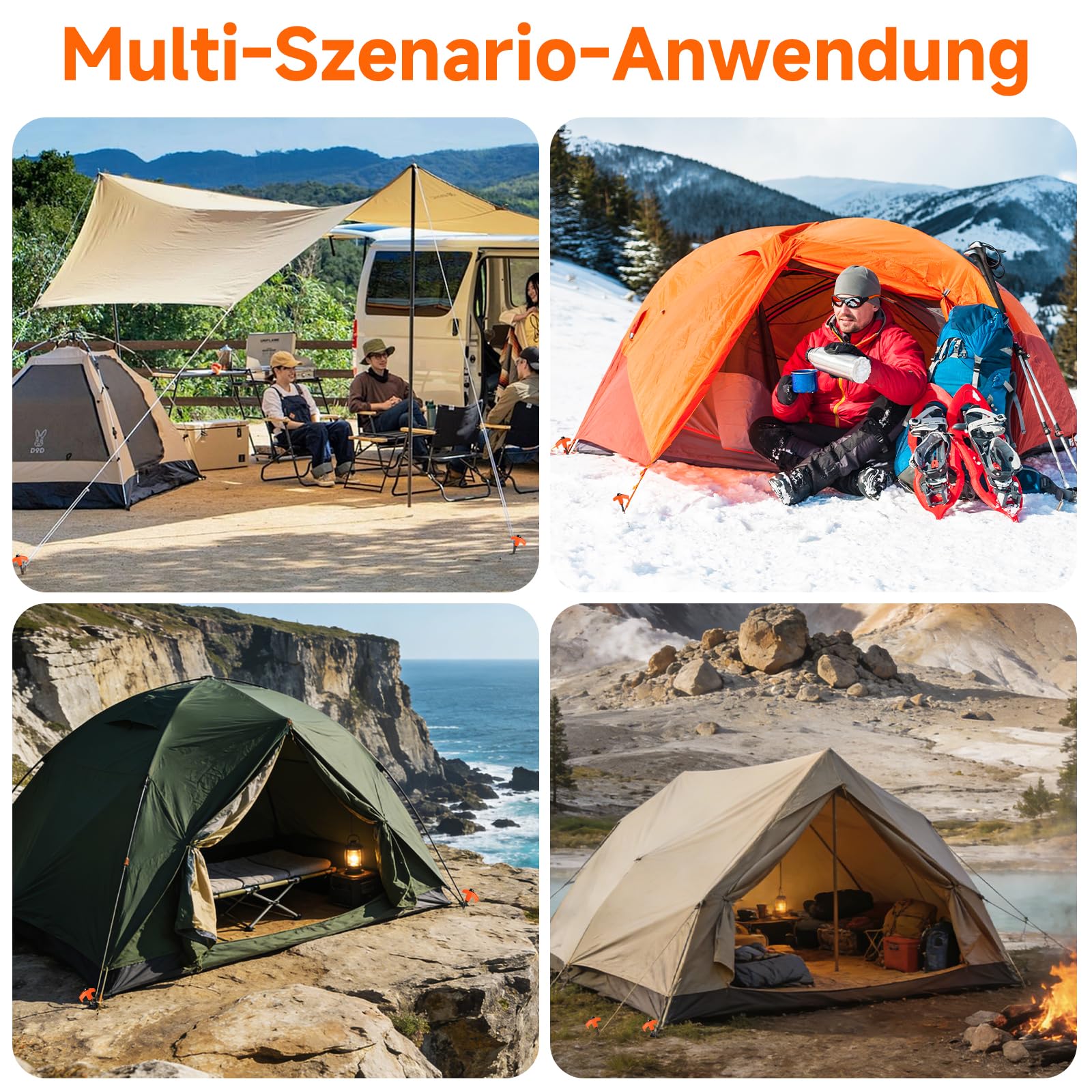 Zeltheringe Sturmsicher, 20cm Heringe Camping, Drehbare Zeltheringe mit Gewinde, Tellerkopfschrauben zum Schrauben mit Elektrophorese-Schicht, Stahl Schraubheringe Vorzelt, Erdnägel für Harte Böden