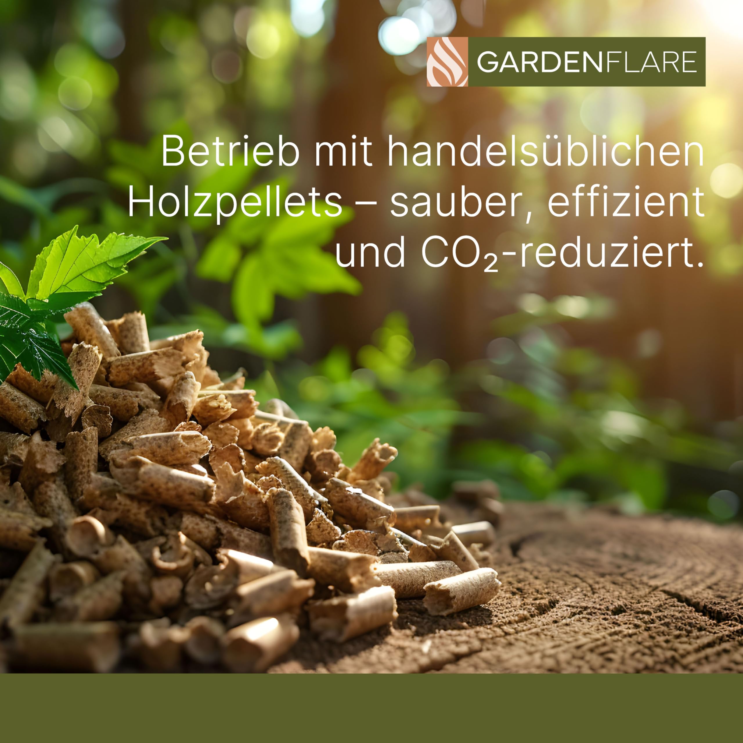 GARDENFLARE Feuerrohr Premium – Große Edelstahl Pelletfackel mit Flamme bis 1,5m & Reinigungsbürste incl., Feuersäule für Garten & Terrasse - Nachhaltiges Ambiente Feuer (Schwarz Pulverbeschichtet)