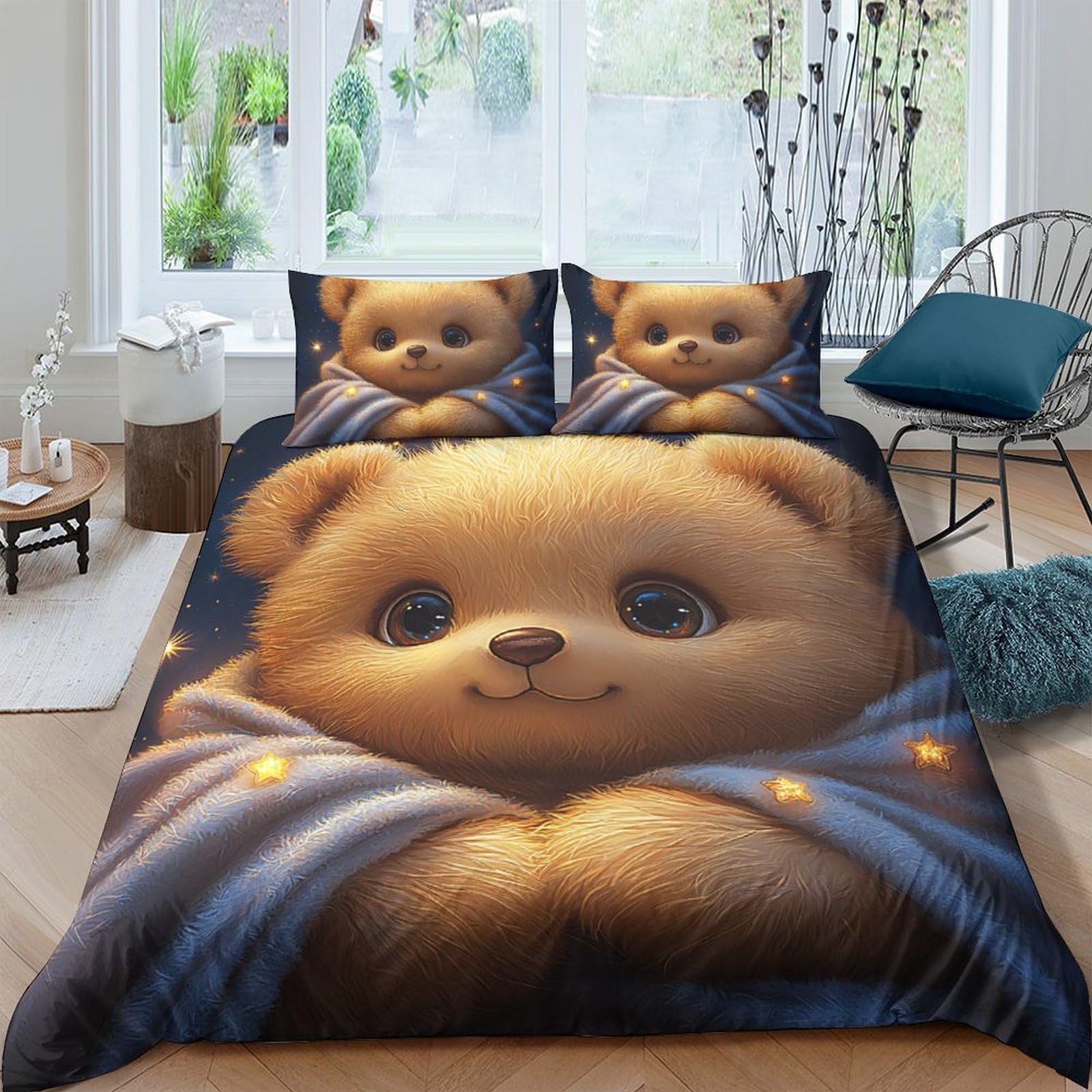 Ctjqhvkz Style-2 3D Printed Cozy Teddy Bear Fitted Sheet Microfiber Soft Non-Slip Mattress Cover Bedroom Decor Washable For All Ages Single（135X200cm）