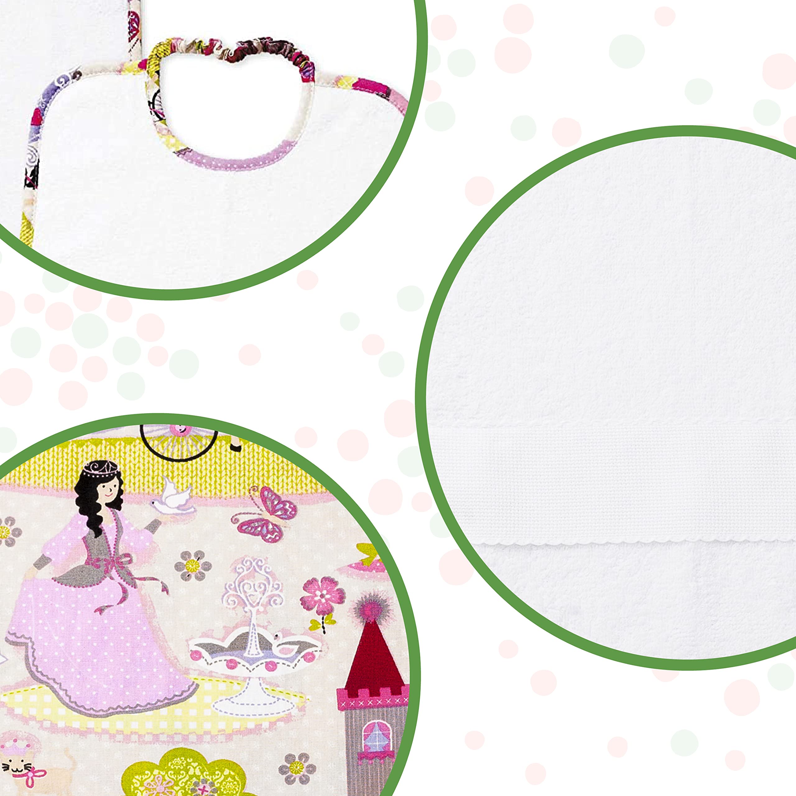 Filet - Set Asilo 3 Pezzi Fantasia Principesse con Tela Aida da Ricamare, Composto da Sacchetto, Asciugamano e Bavaglino in Spugna Bianca, 100% Cotone, Made in Italy