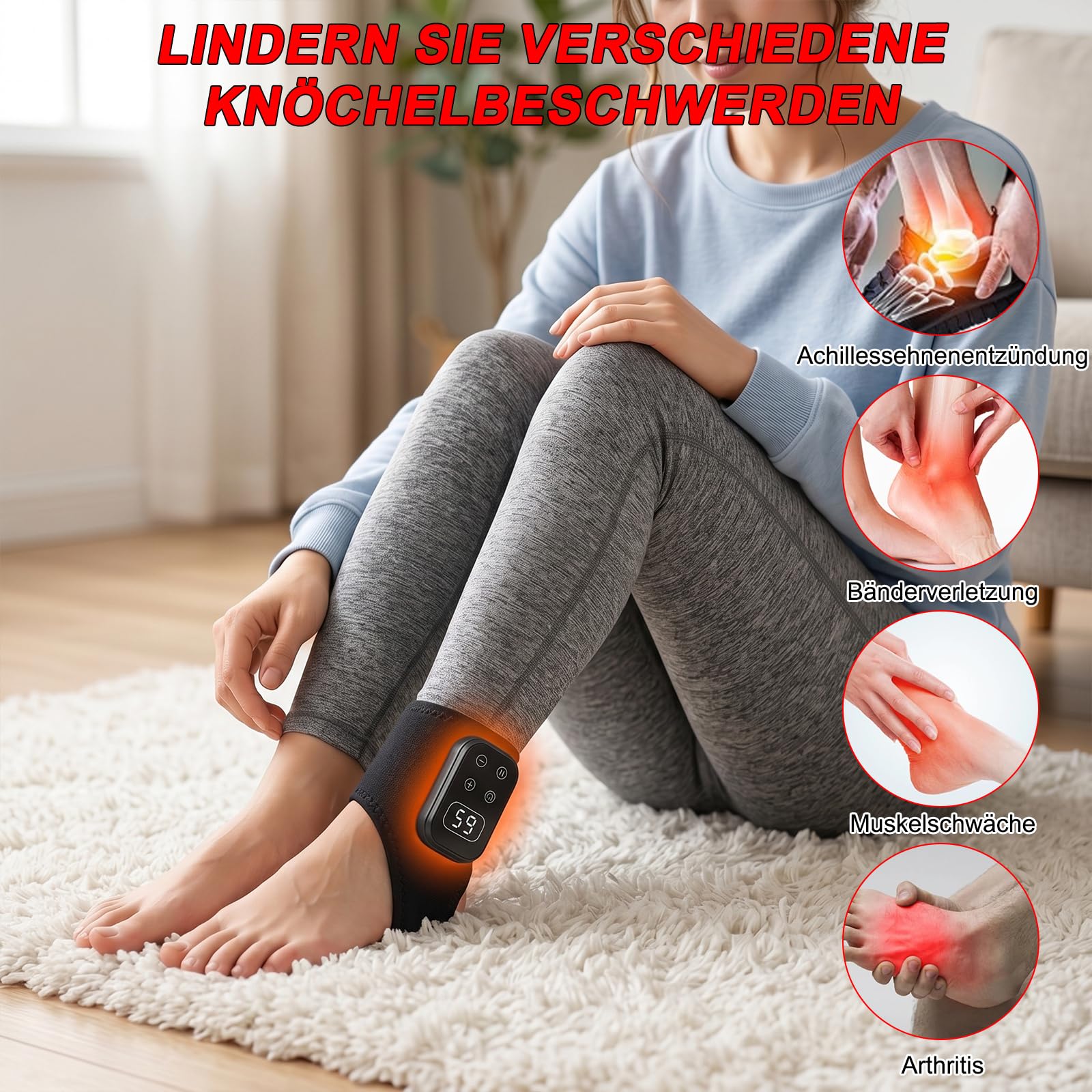 Fußmassagegerät mit Wärme - Knöchelmassagegerät 5 Heizstufen & 5 Vibrationsmodi Fußmassagegerät, Fußmassage Ideal Geschenk für Eltern, Massagegerät für Füße, Die Durchblutung Fördern(Grau)