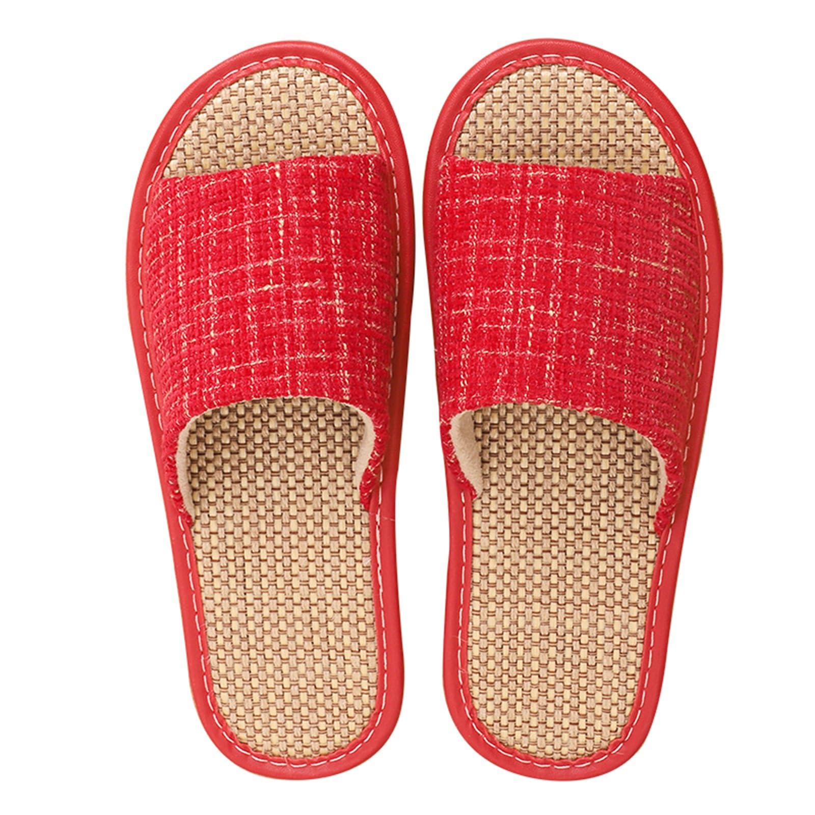Zapatillas de Lino Unisex con Punta Abierta, Alpargatas Planas Transpirables para Mujer, Zapatillas cómodas y Transpirables para Uso en Interiores y Exteriores (Color: Rojo, Tamaño: 39/40 EU)