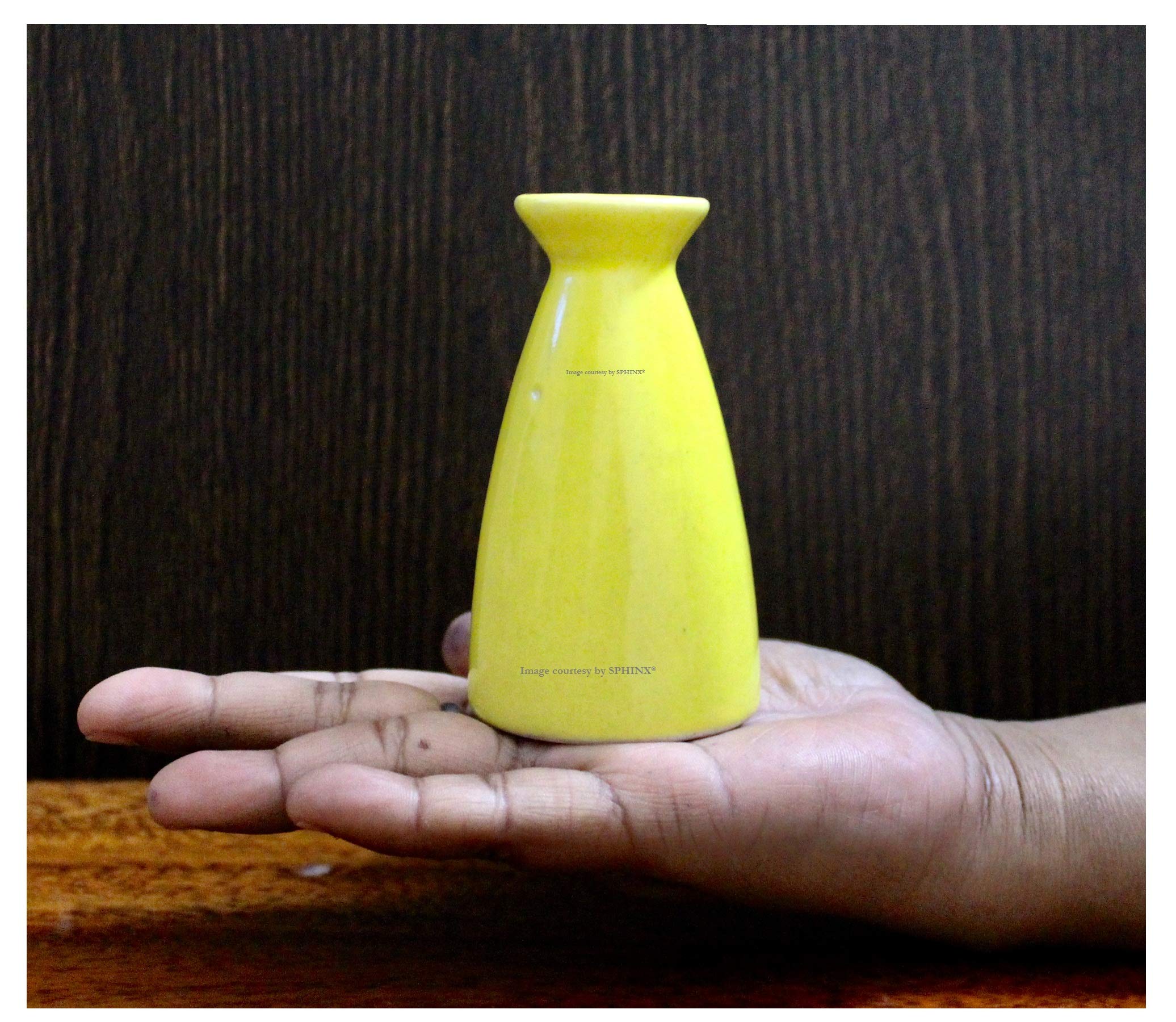 SPHINX Tiny Stoneware Ceramic Vase/Diffuser Pot Capacity 50 ml- 1 piece (Height: Approx. 9.3 cms/3.7 Inches)- Lemon Yellow