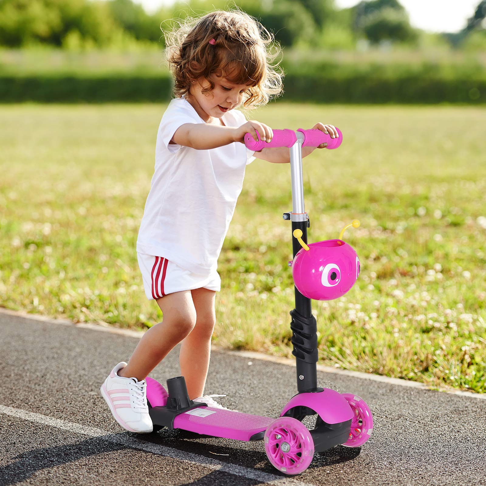 HOMCOM Monopattino 3 Ruote per Bambini con Sedile e Maniglione, Manubrio con Altezza Regolabile, 62x25x72.5cm Rosa