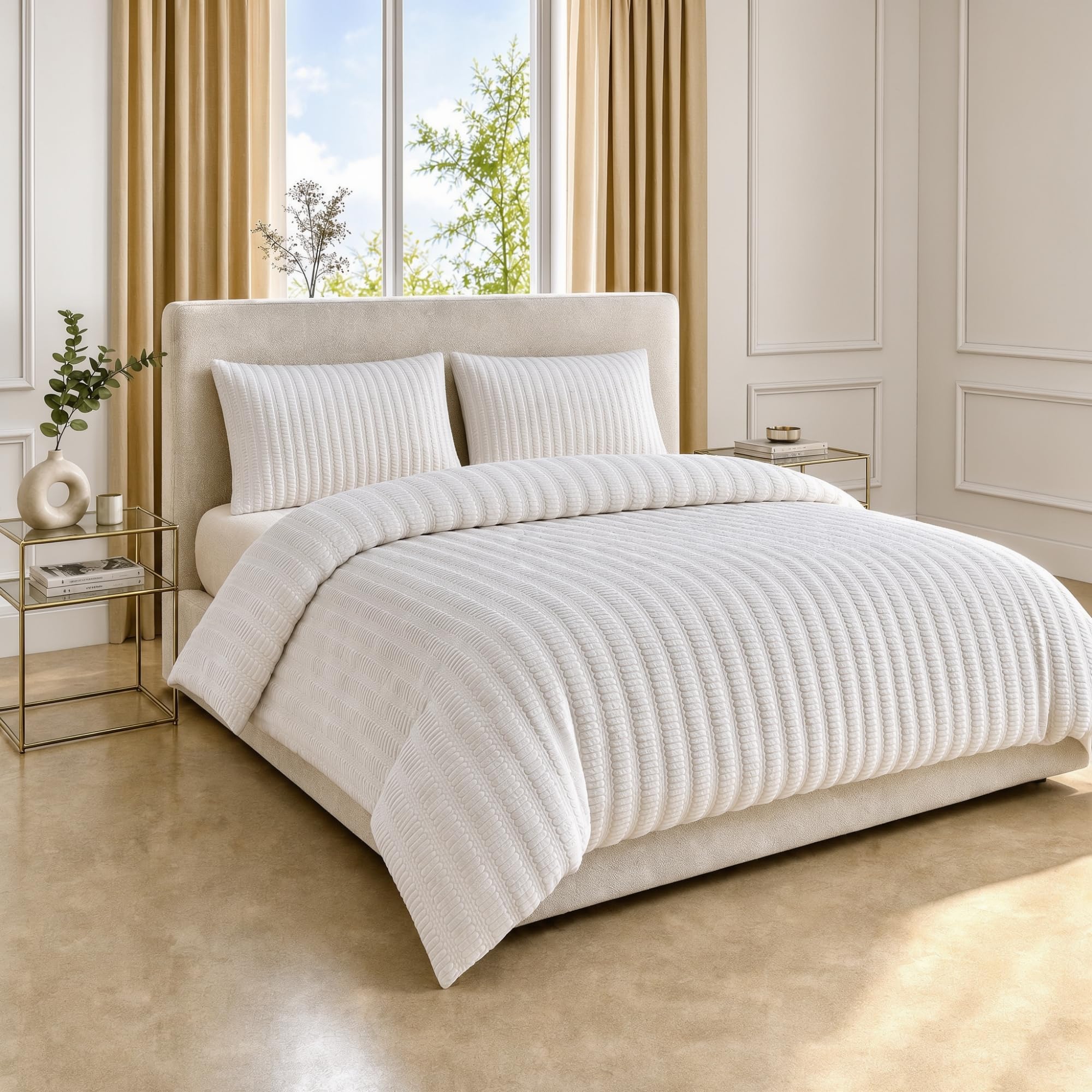 Z&A Homz Z&A Seersucker White Duvet Cover - Double Comfy Bedding Set with Pillow Cases, Soft Brushed Microfibre Quilt Cover - Textured Design, Wrinkle Resistant & Breathable Fabric — image 1