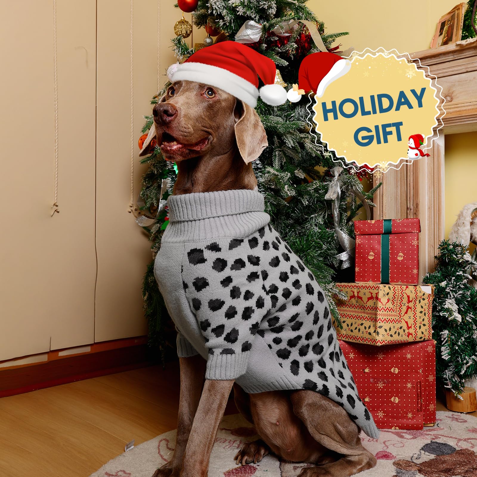 ROZKITCH Pull d'hiver en tricot pour chien de grande race, doux et confortable pour temps froid, pour bouledogues, dobermans et huskies, gris, taille 5XL