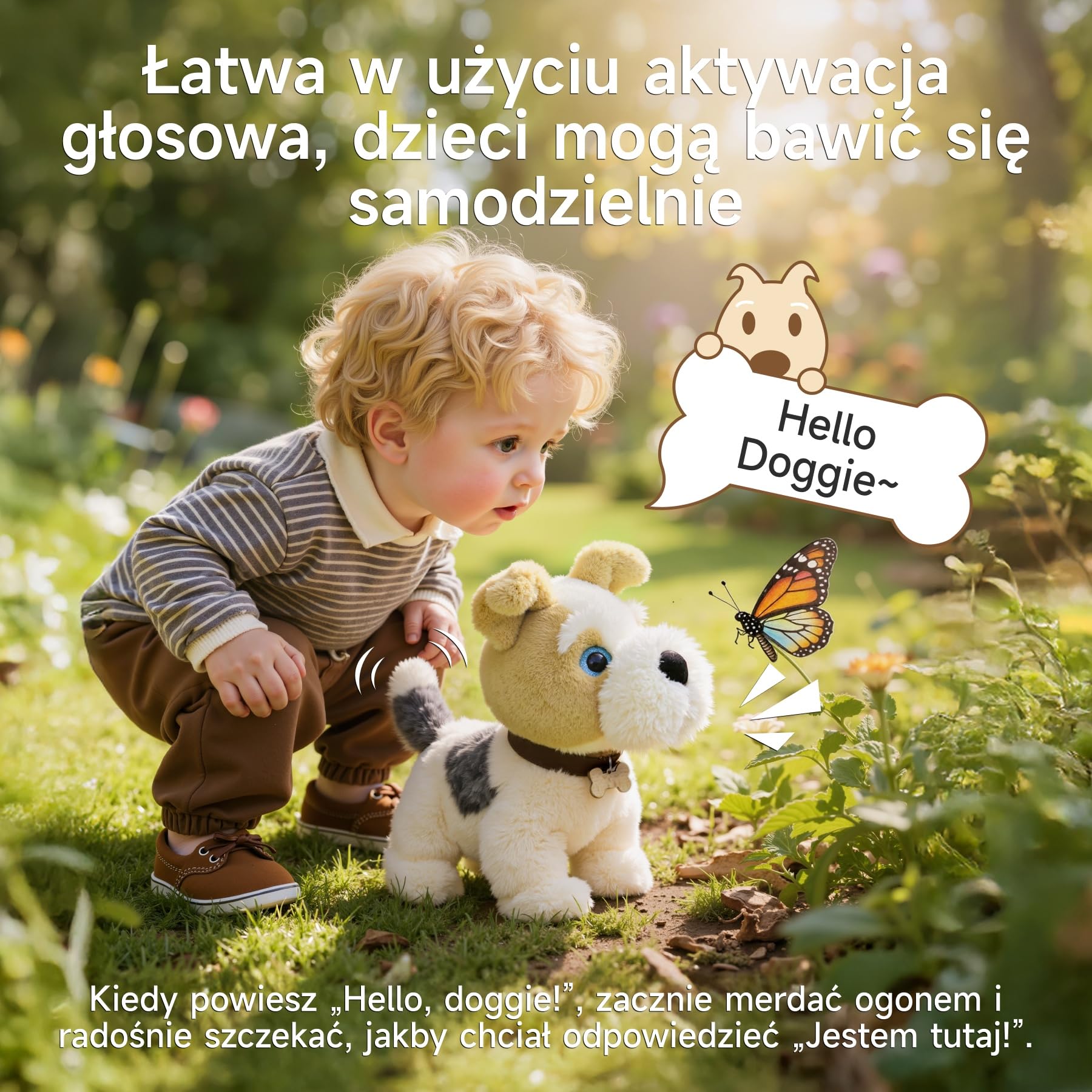 OR OR TU Zabawki dla Dzieci w Kształcie Spacerujących psów, Pluszowe Elektroniczne Zwierzaki Sterowane Głosem, Które Spiewają, Szczekają, Chodzą i Siadają; Realistyczne Interaktywne Zabawki w Postaci