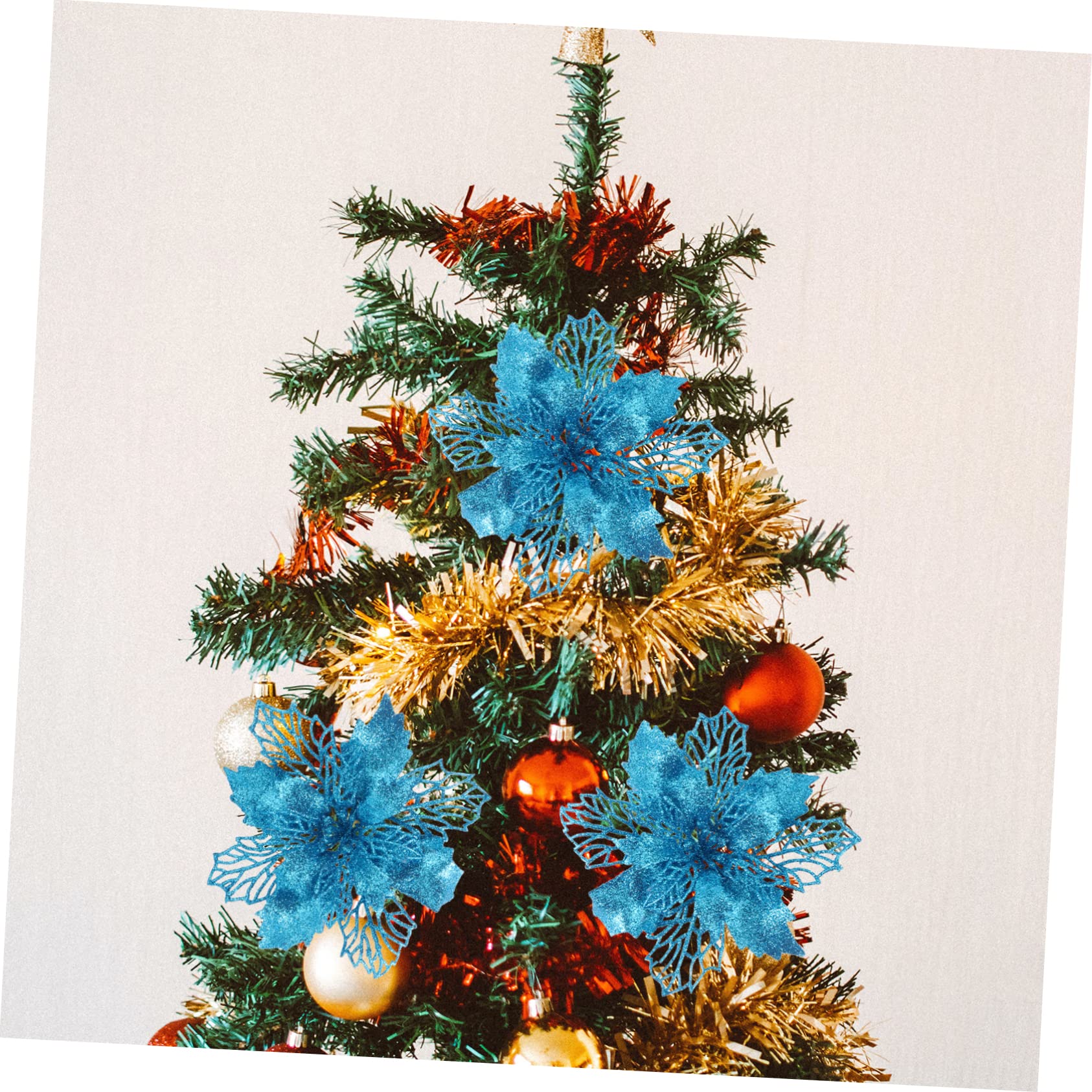 OUNONA 3juegos Adornos Navideños De Flores Poinsettia Falsas Brillo para Decorar Árbol De Navidad y Espacios Festivos