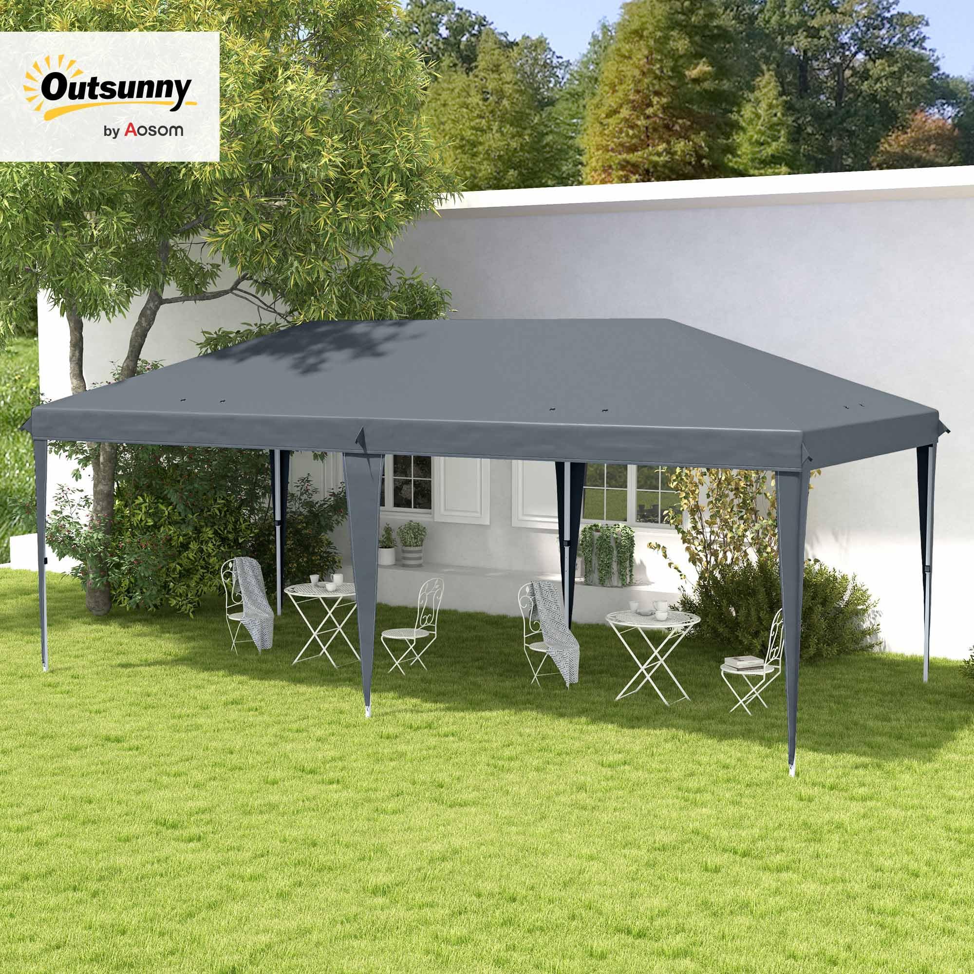 Gazebo Pieghevole Outsunny 6x3 Pop Up Altezza Regolabile 3 Livelli Borsa da Trasporto Acciaio Tessuto Oxford Grigio Chiaro