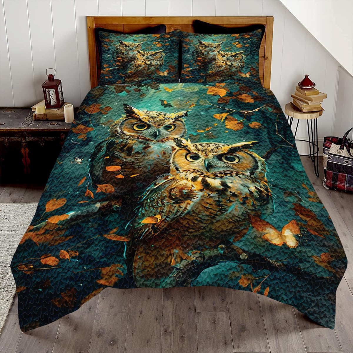 Customized Owl Quilts Queen King - Vintage Owls Quilt - Couple Owls Bed Set Girl Owl Bedding