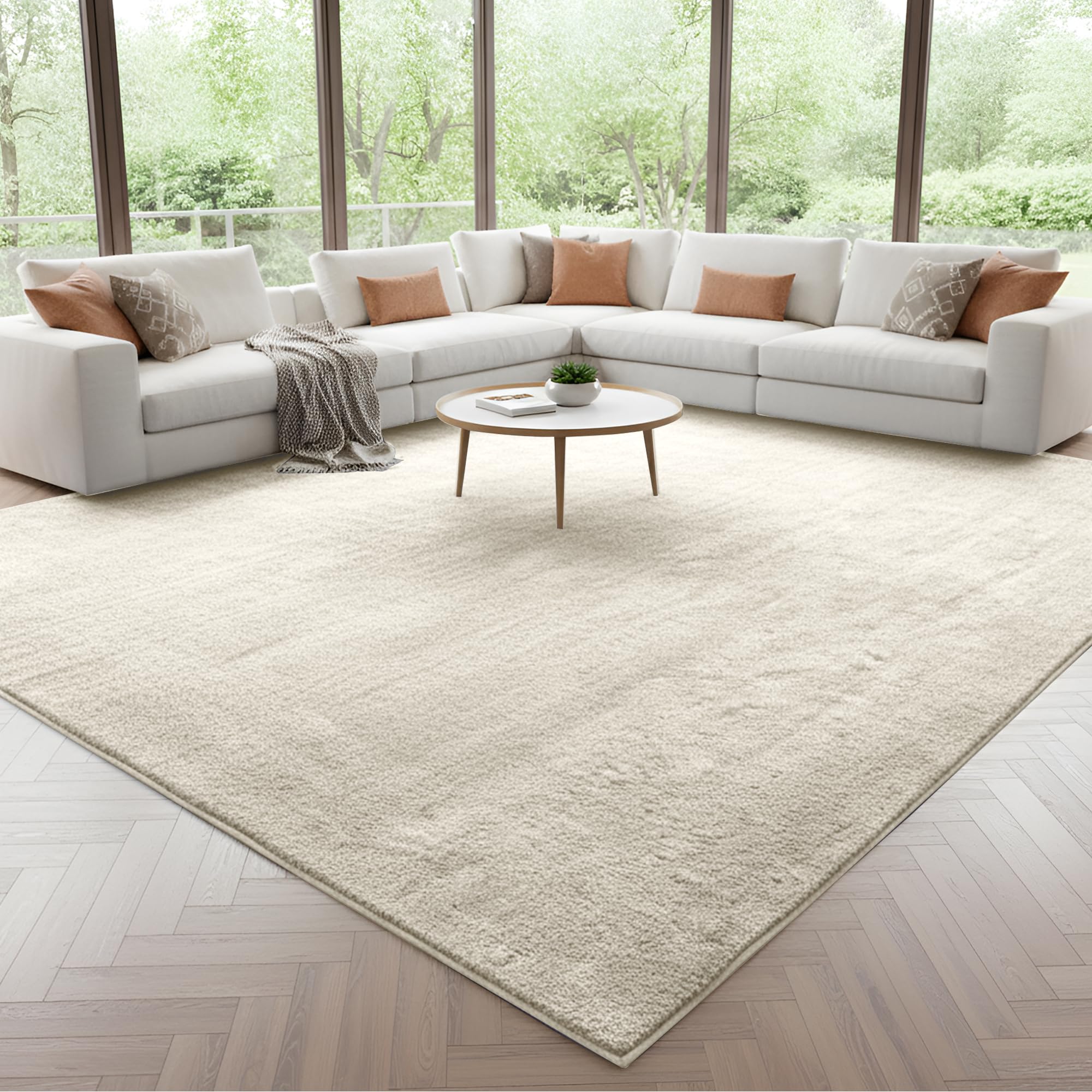 Imperial Rooms Cozy Rugs Living Room, 100% Polyester, Anti Slip Backing, Soft Fluffy Thick Low Pile 600 GSM, Large Bedside Rug for Bedroom, Non Shedding Carpet for Kids Nursery Room, Beige, 120x170 cm