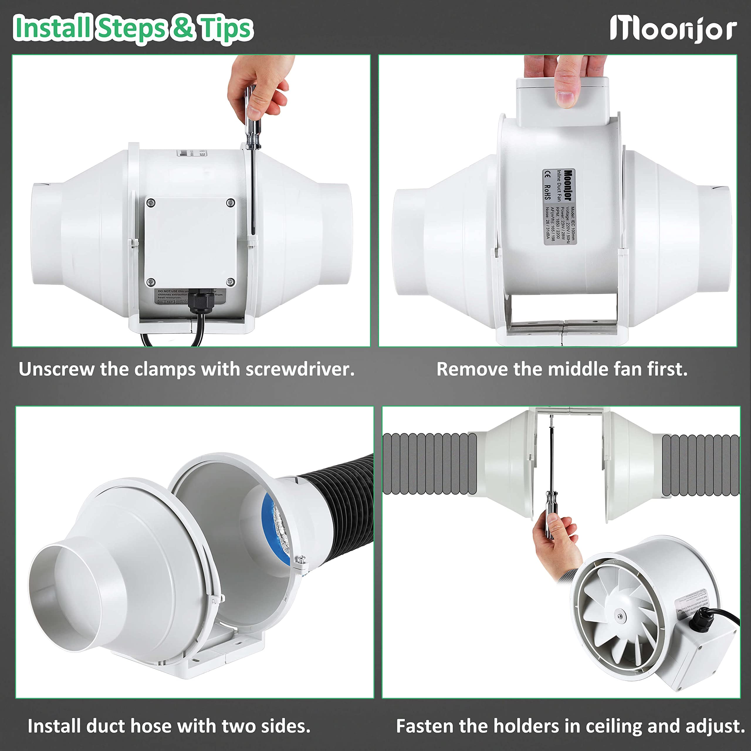 50mm Inline Lüfter 12W - Badezimmer Küchen Abluftventilator