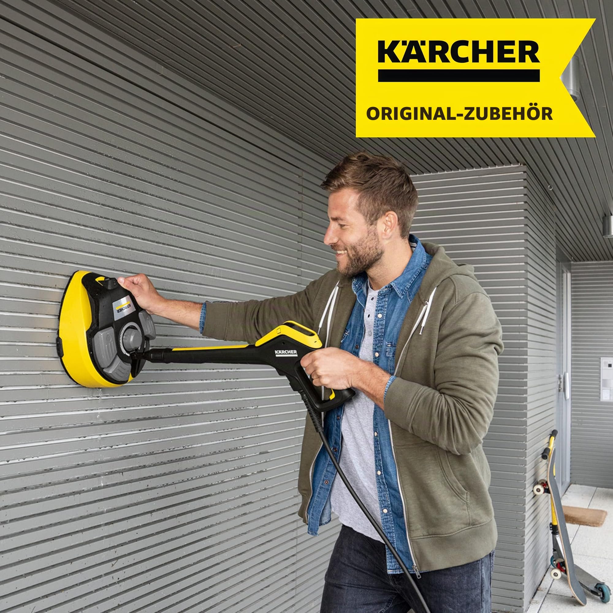 Kärcher Flächenreiniger T-Racer T 7 Plus (Spritzwasserschutz, für große Flächen, Zwei Flachstrahldüsen, Handgriff für senkrechtes Arbeiten, mit Powerdüse und Spüldüse)