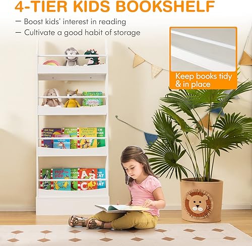 Miniatura 3 de Costzon Estantería para niños, organizador de madera de 4 niveles para libros y juguetes, estantería de pared que ahorra espacio para dormitorio,