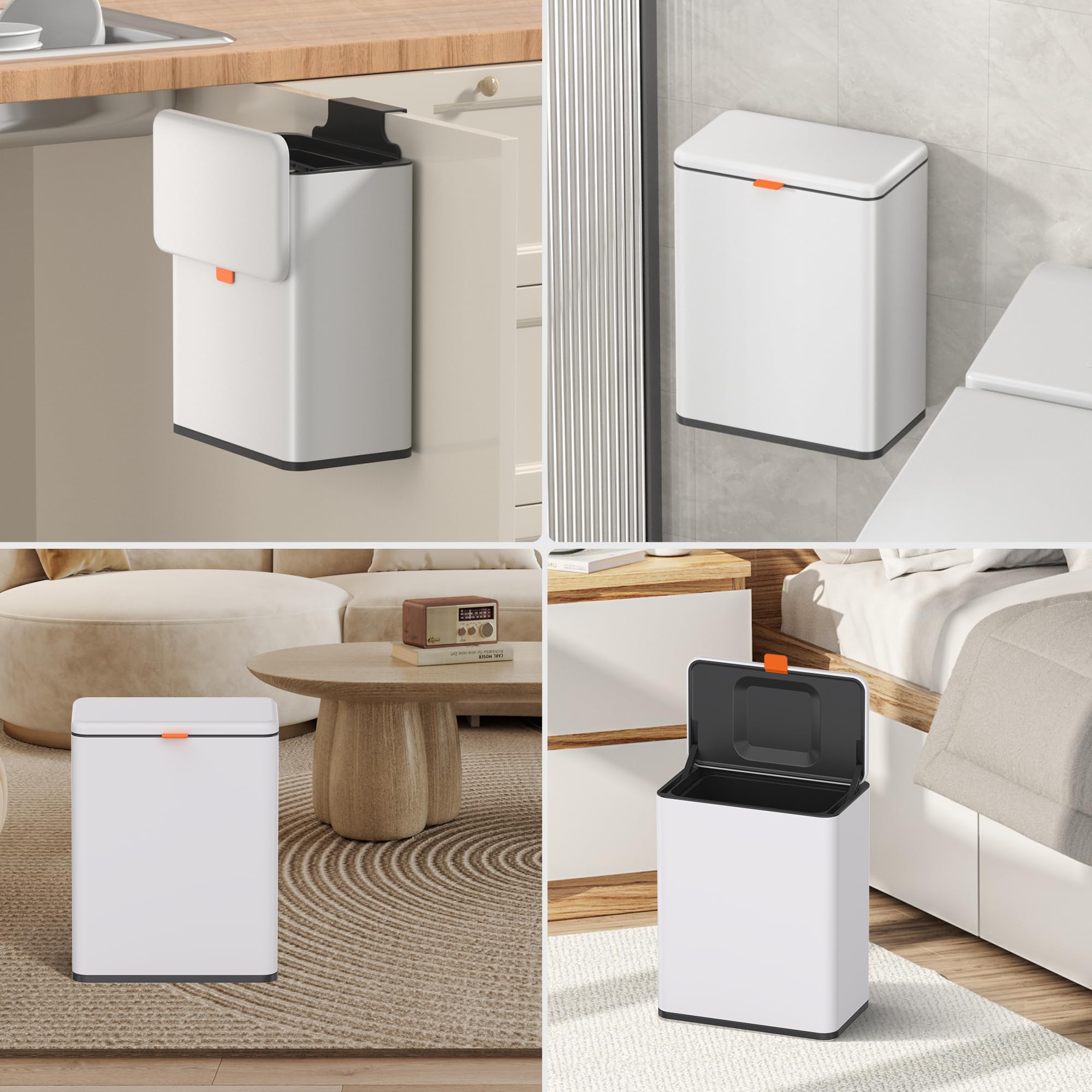 Mbillion Küchenkomposteimer, hängender Mülleimer mit Deckel, 8L/2,1 Gallonen, Edelstahl-Mülleimer für Küchenschranktüren, montierter unter der Spüle, Tür, Wohnmobil, Badezimmer (Silber, 8L)