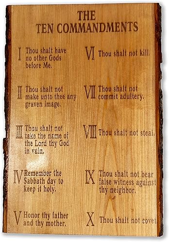 Urbalabs The Ten Mandment Tabletas grabadas con láser, 16 pulgadas, madera rústica de pino, diez mandamientos, decoración de pared, versículos