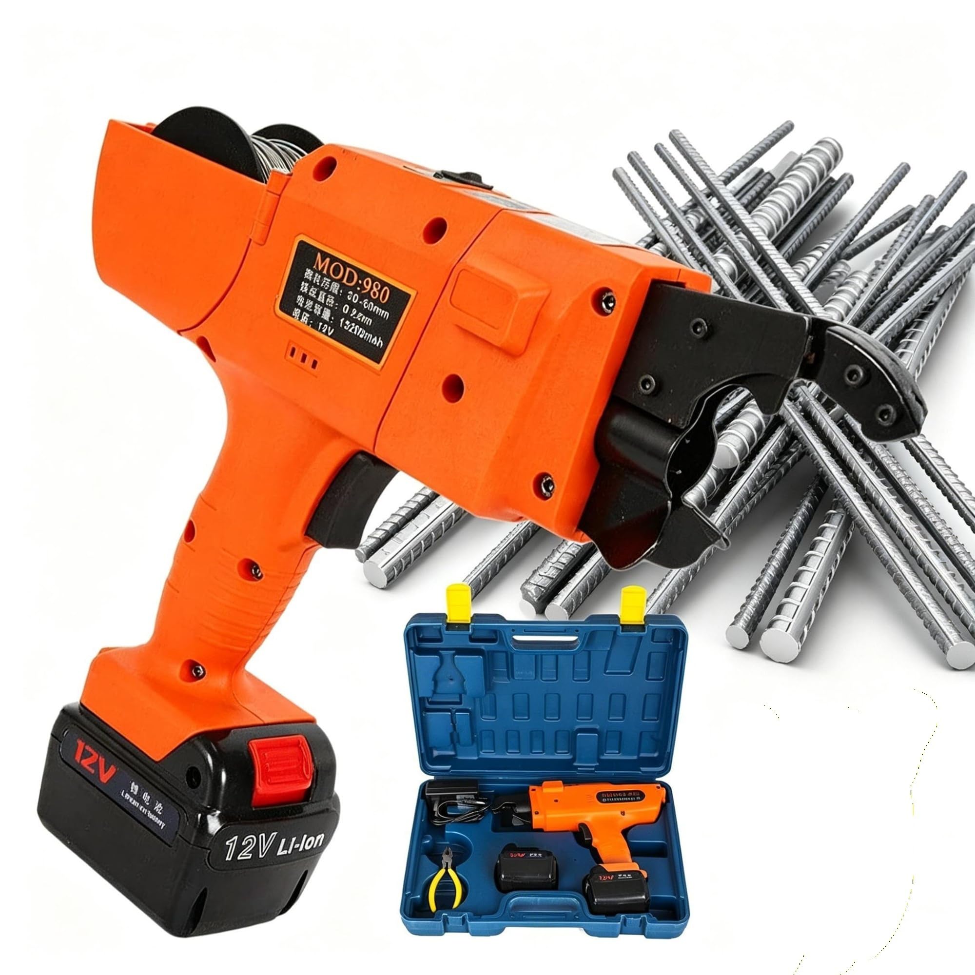 Sysxlt One Color Automatic Rebar Tie Gun With Case,Cordless Rebar Tying Machine,Includes 2 Lithium Batteries & Pliers,For Fast Steel Rod Binding