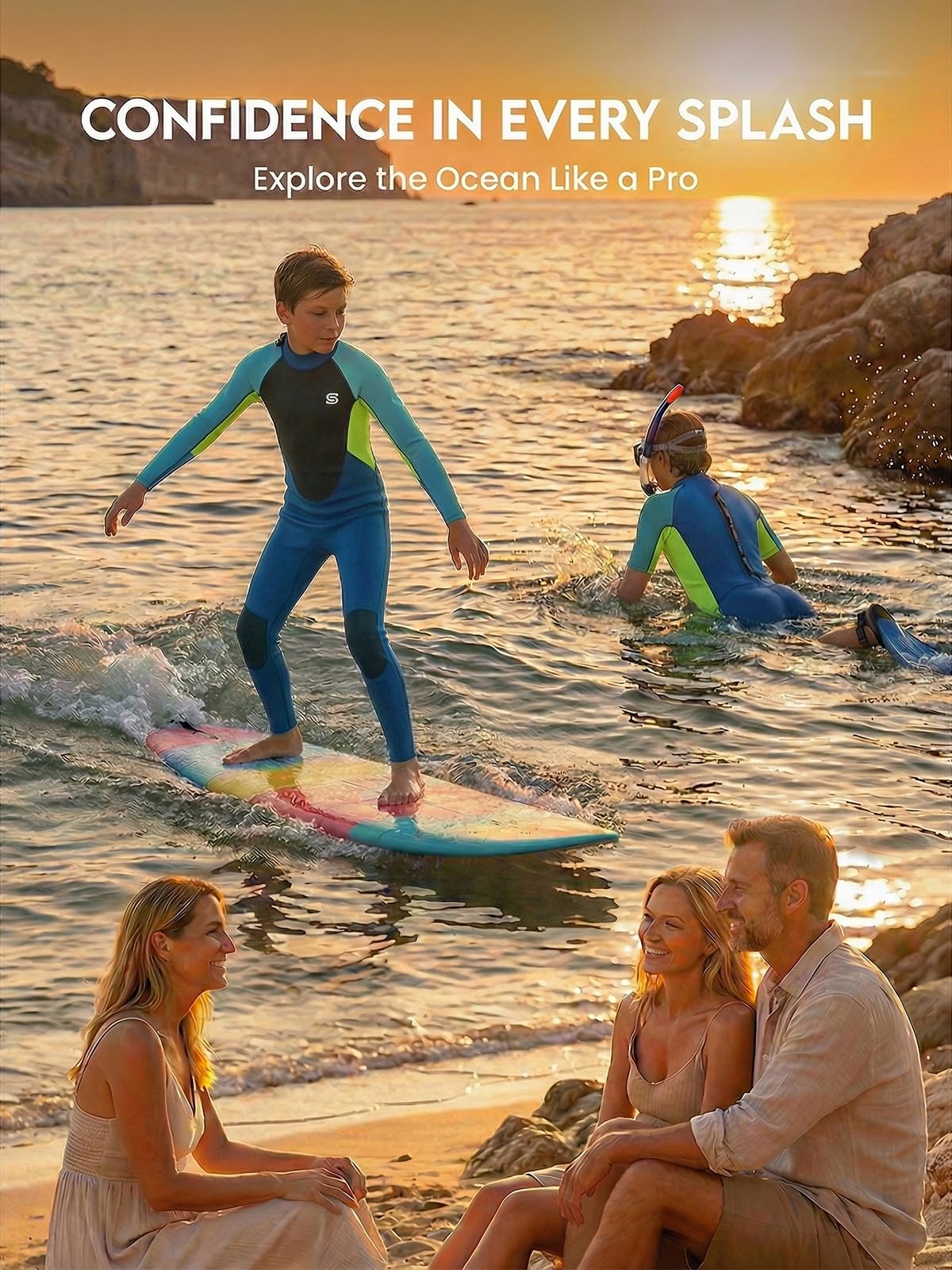 Combinaisons Plongée Enfants, 2.5mm Néoprène Combinaisons de Plongée pour Sports Nautiques Surf Natation