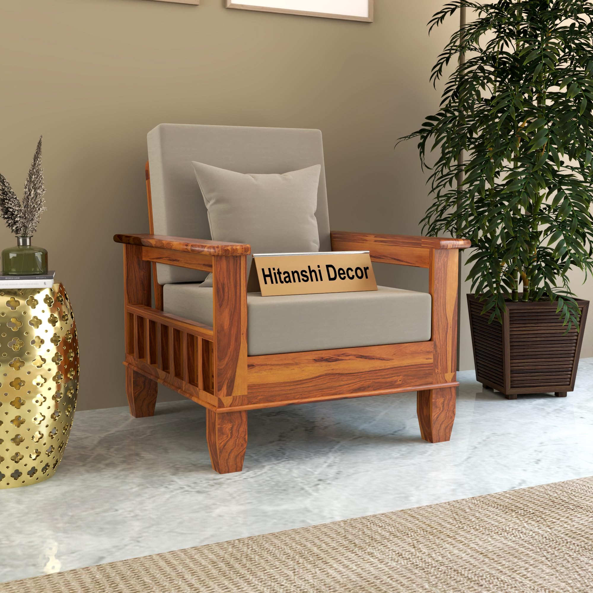 Hitanshi Decor Sheesham Wood Single Seater Sofa Set for Living Room Home Office Solid Wood Sofa Set Furniture (Quartz,Honey,32 Density Cushion) (B0CXY2NCY2) Amazon Price History, Amazon Price Tracker