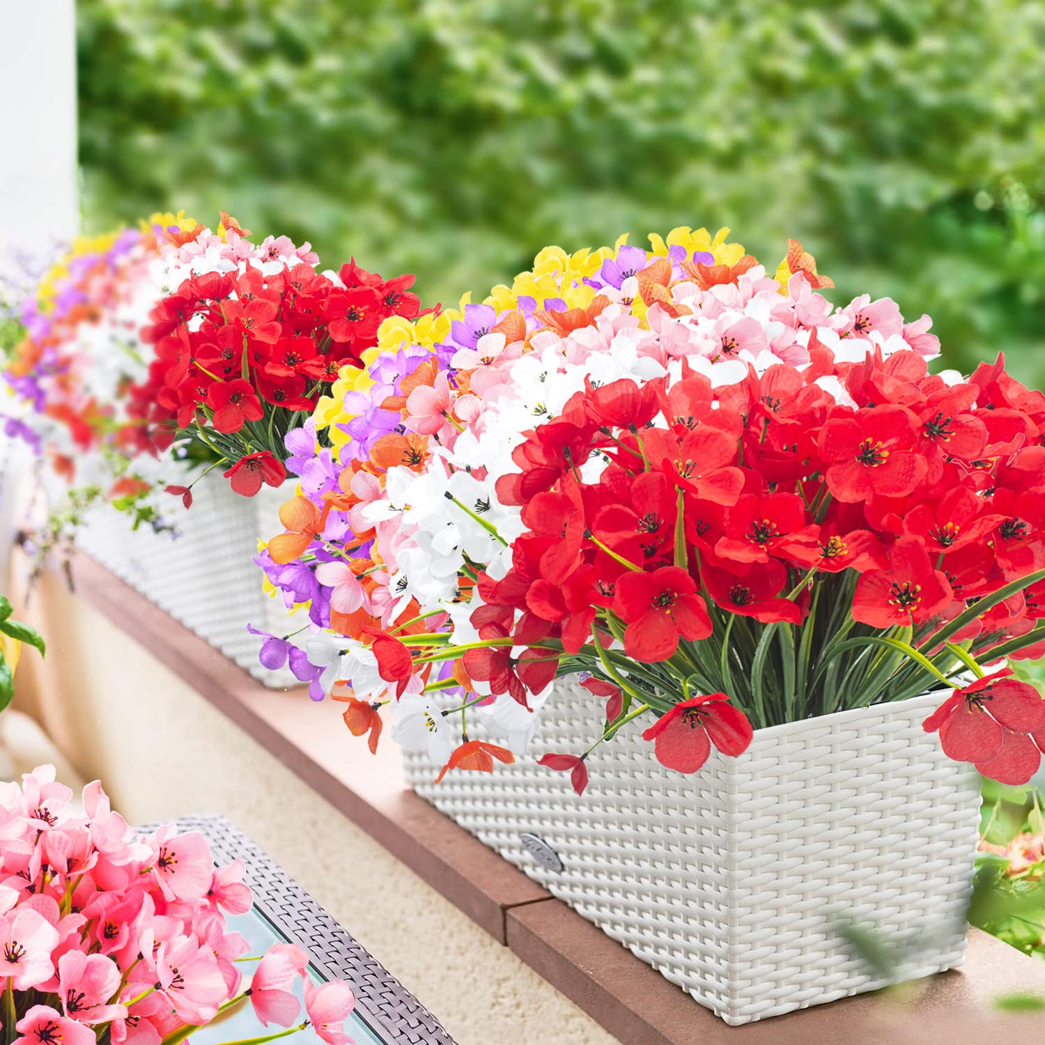 22 Bündel Künstliche Blumen Für Draußen – UV-beständig, Aus Seide & Kunststoff, Je 24x33 Cm – Deko Für Garten, Terrasse, Balkon (Rosenrot)
