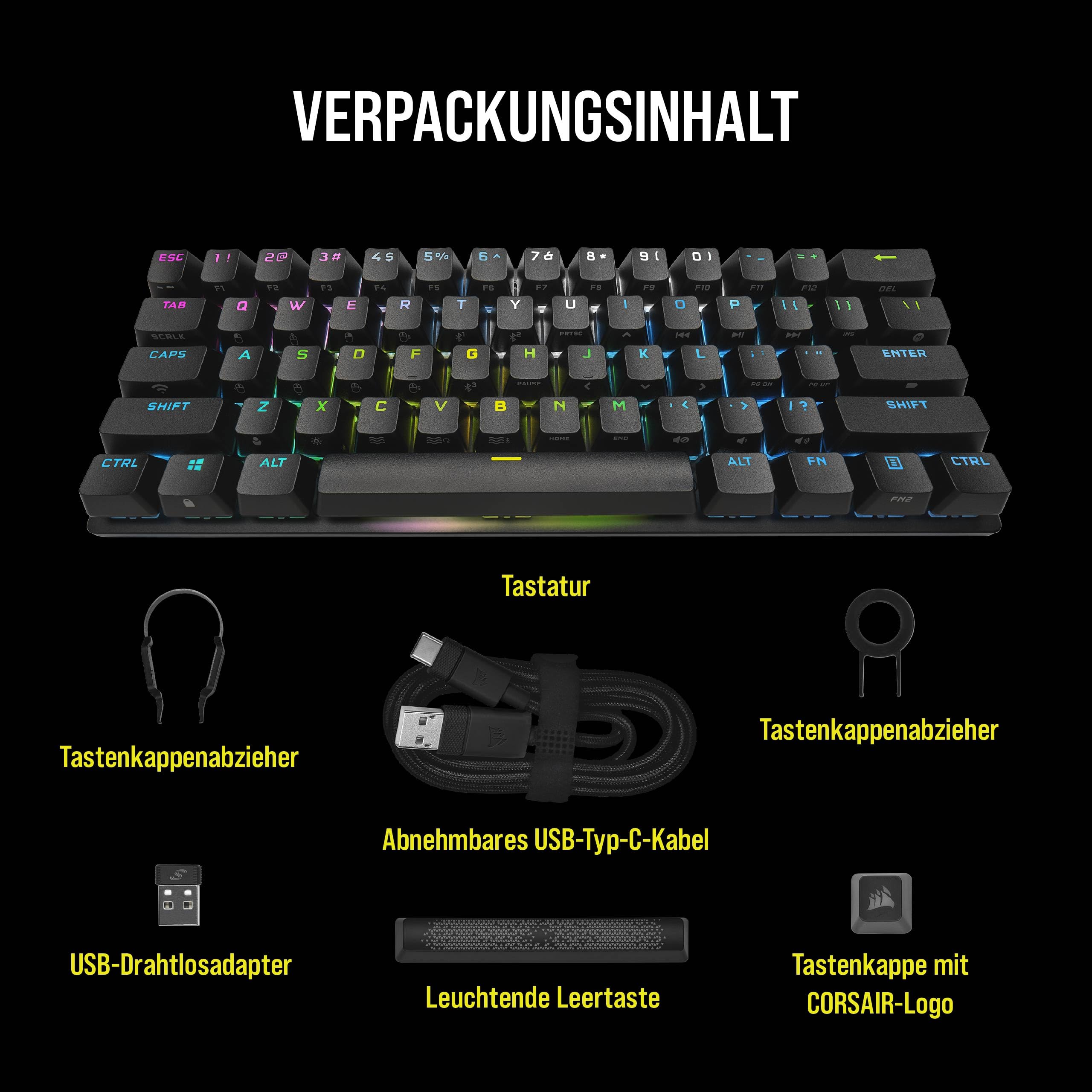 Corsair K70 PRO Mini Wireless RGB 60% Mechanische Gaming-Tastatur, Schwarz (QWERTZ Layout)