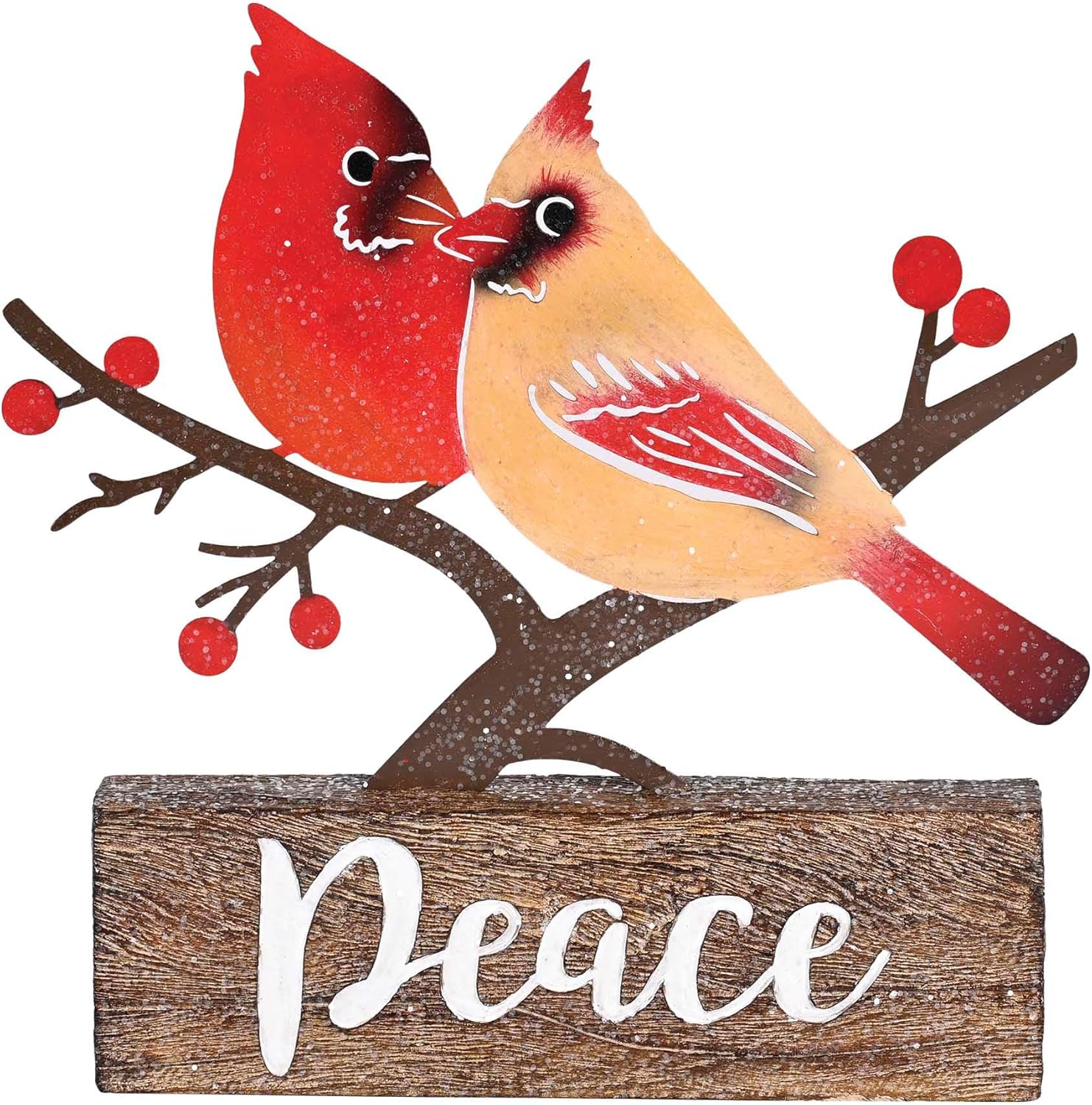 Dicksons Christmas Tabletop Figurine Festive Holiday Décor 8 x 9.25 Inch Resin and Metal Cardinal Birds Peace