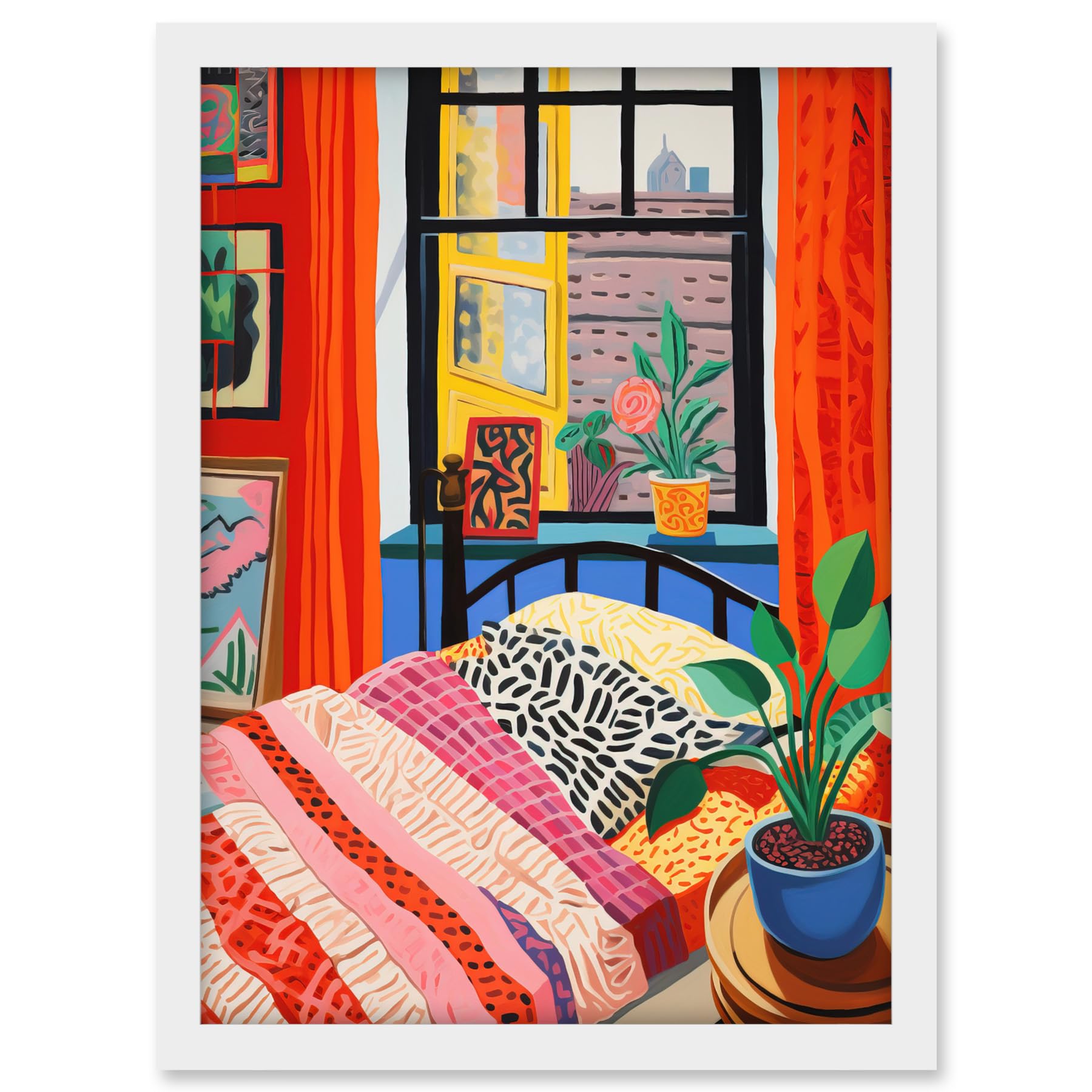Artery8 The Artist's Bedroom Henri Matisse Style Vibrant Patterns Colourful Oil Painting Artwork Framed A3 Wall Art Print